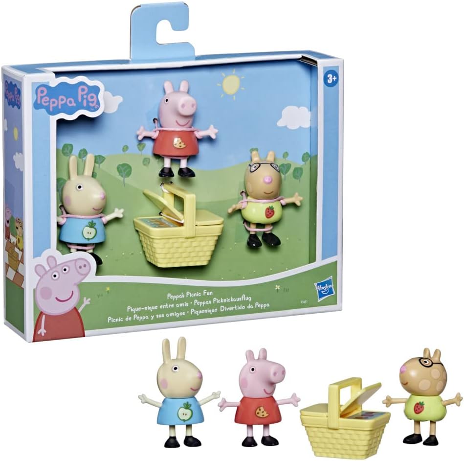 Peppa Pig Peppa's Picnic Fun-Juguete Preescolar temático, Incluye 3 Figuras y 1 Accesorio, para Edades de 3 años en adelante, Multicolor (Hasbro B09VLF93HK