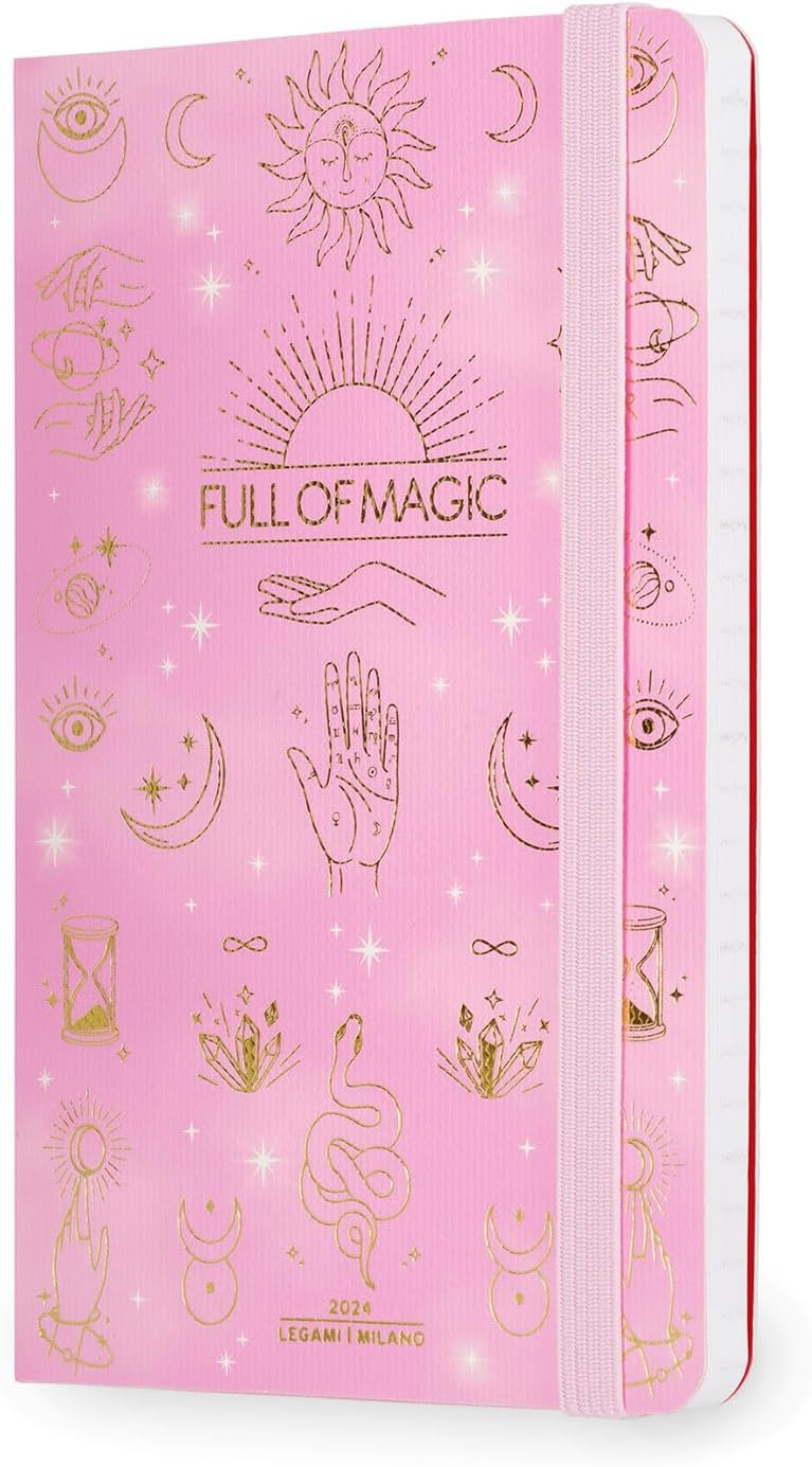Legami - Medium Weekly Diary with Notebook, 12 Months, January 2024 December 2024, Week Detail on Left Page, Writing Space on Right Page, 12x18 cm, Magic Theme