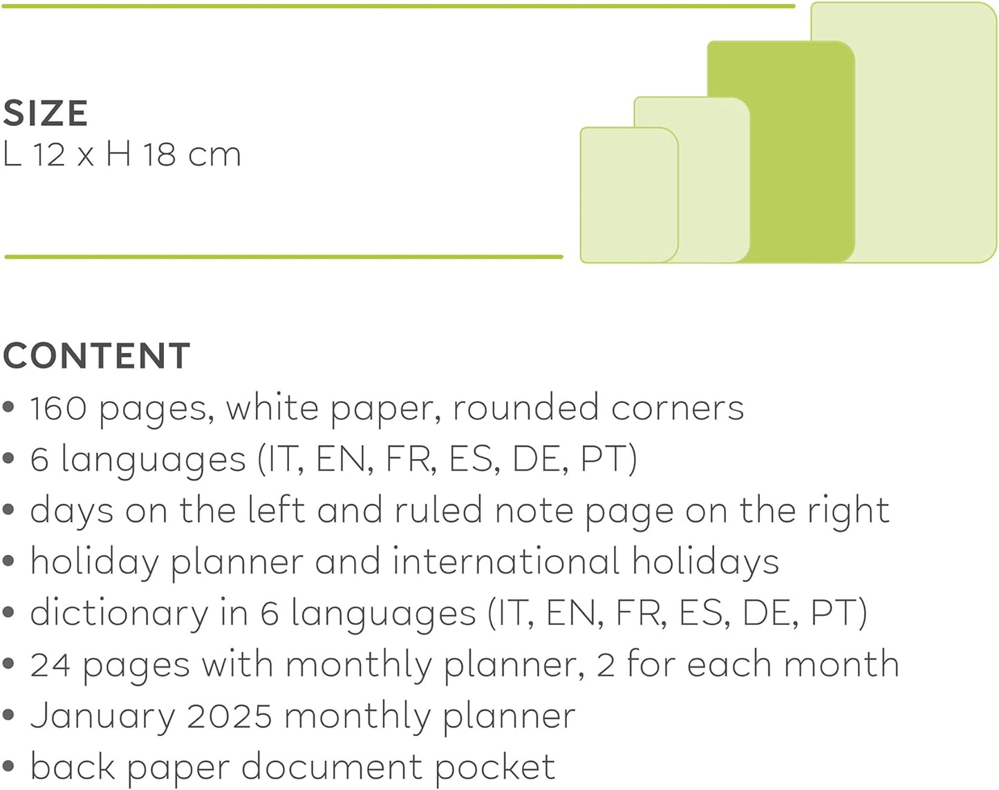 Legami - Medium Weekly Diary with Notebook, 12 Months, January 2024 December 2024, Week Detail on Left Page, Writing Space on Right Page, 12x18 cm, Lemon Theme