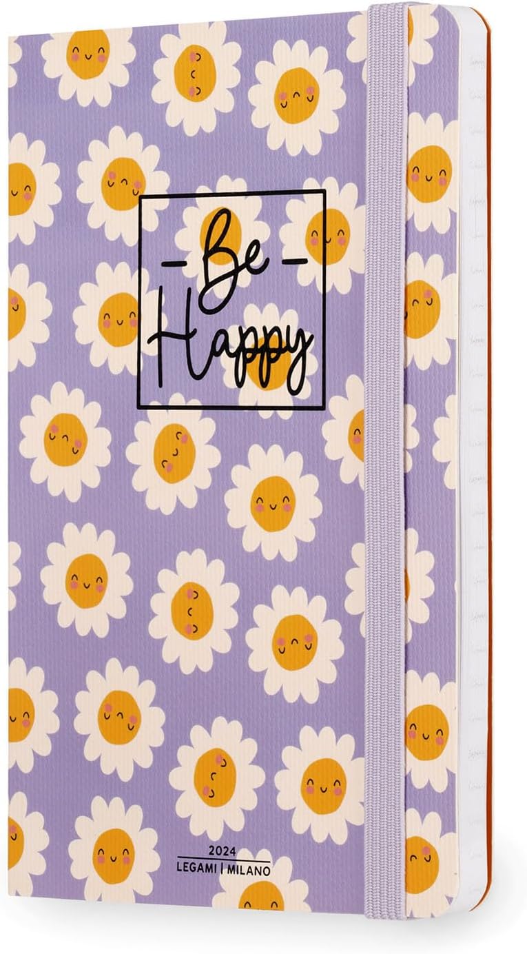 Legami - Medium Weekly Diary with Notebook, 12 Months, January 2024 December 2024, Week Detail on Left Page, Writing Space on Right Page, 12x18 cm, Daisy Theme