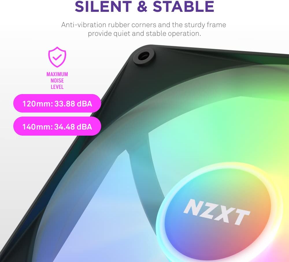 NZXT F140 RGB Core - 140mm Hub-Mounted RGB Fan - 8 Individually-Addressable LEDs - Semi-Translucent Blades - High Static Pressure & Airflow - Quiet Operation - PWM Control - CAM Software - Black