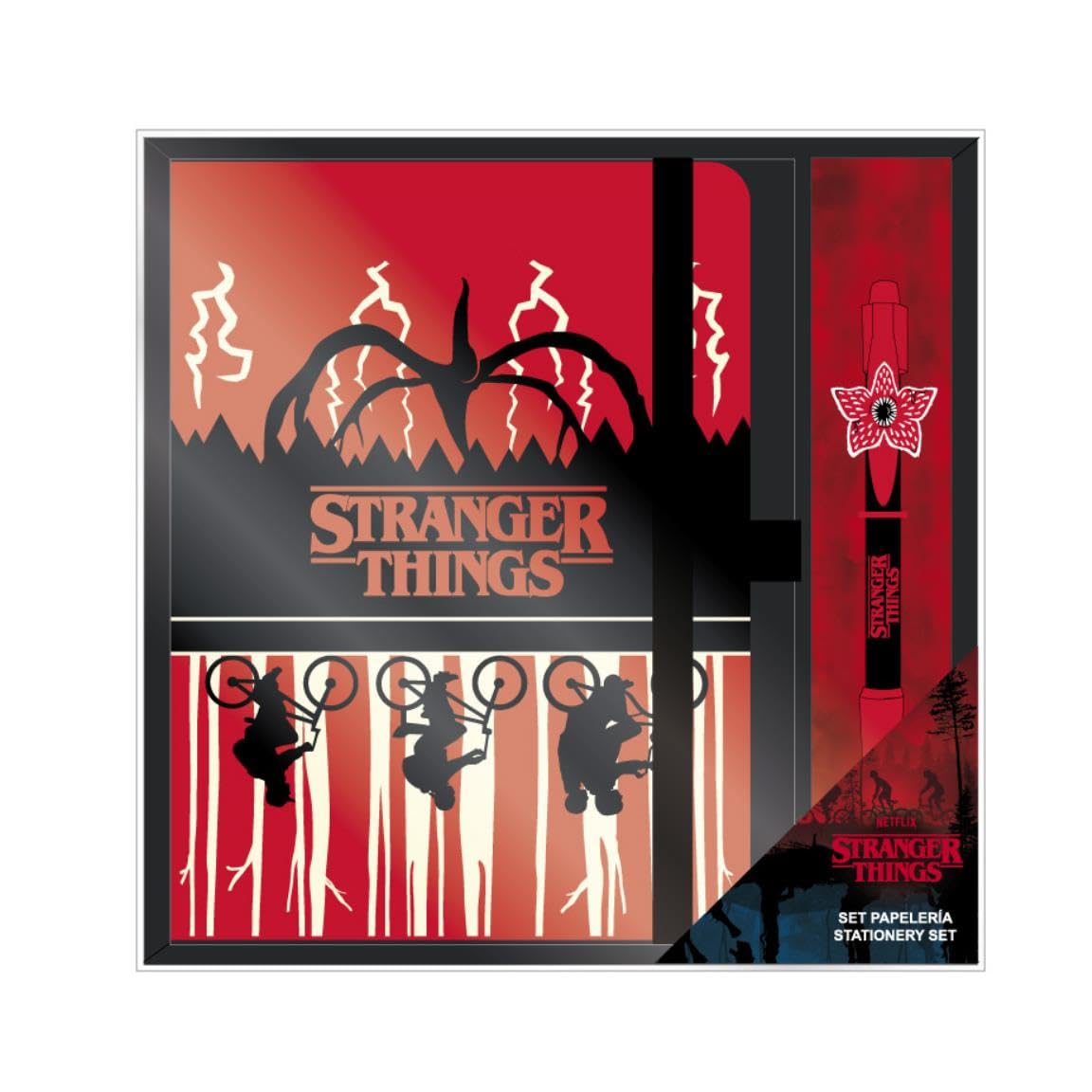 Set de Papelería de Stranger Things - Incluye Bolígrafo y Libreta - Diseño en Rojo, Negro y Blanco - Accesorios de Papelería