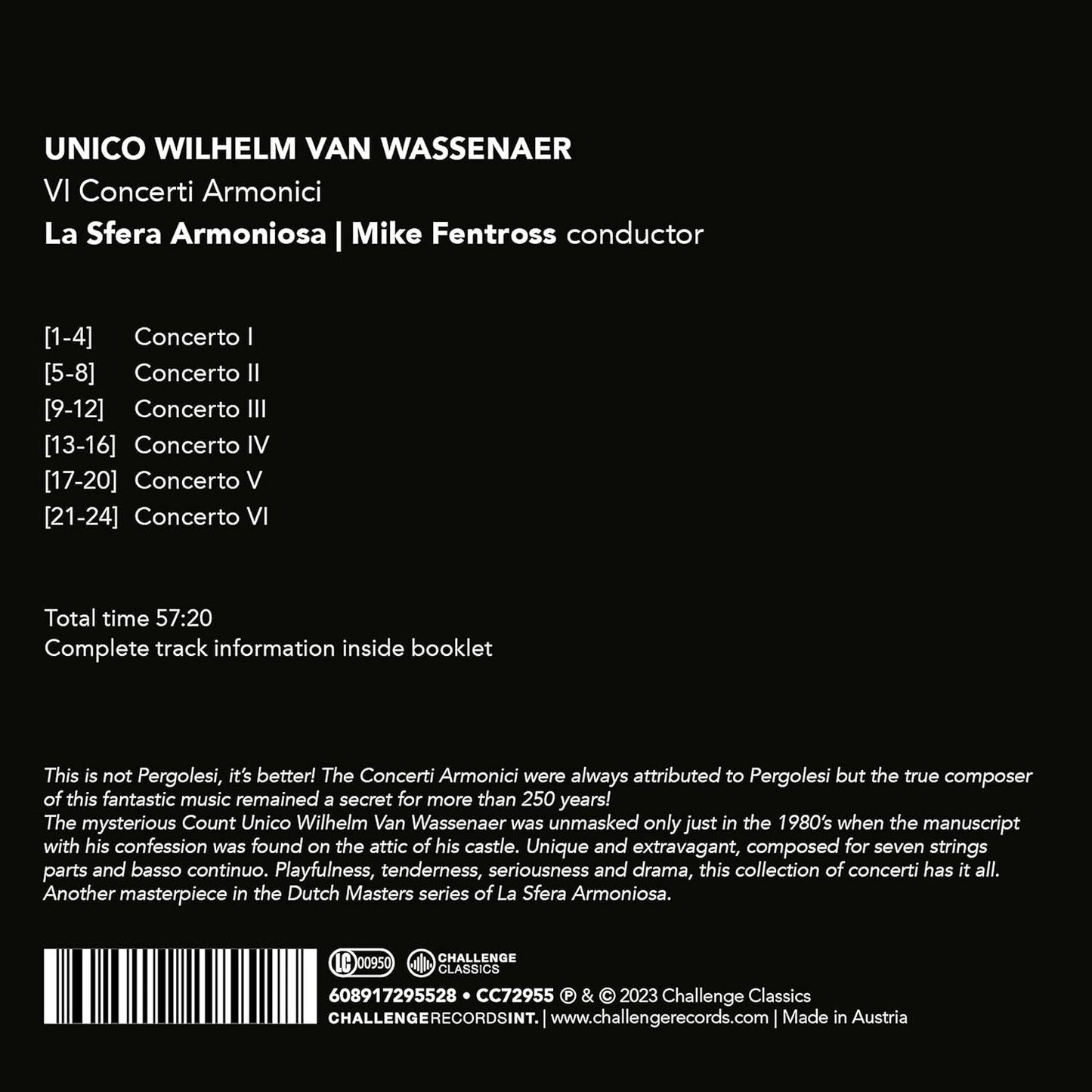 Unico Wilhelm Van Wassenaer: VI Concerti Armonici