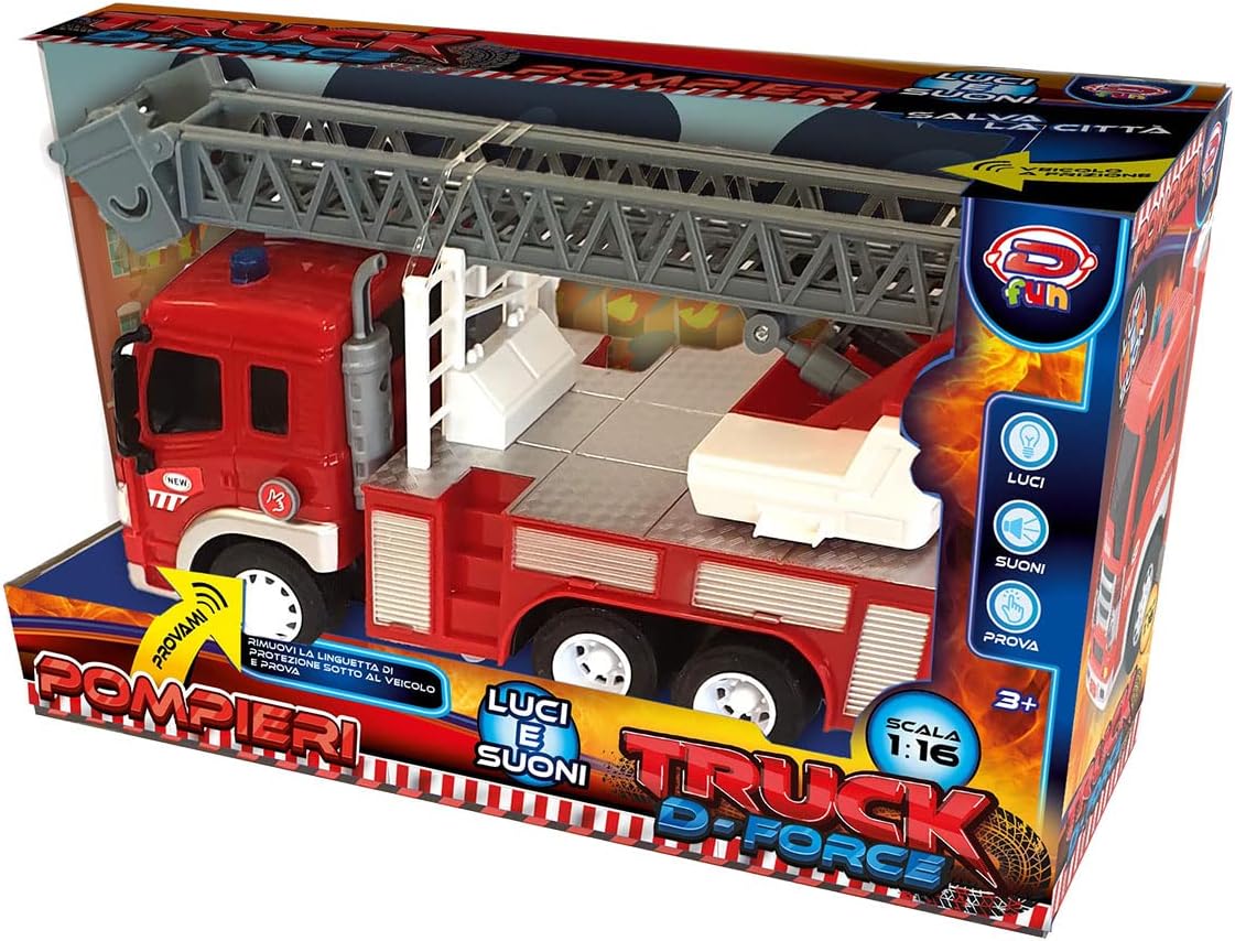 D-fun DIP76590 Camion dei pompieri Fire Truck D-Force Firefighters Ladder, Multi-Coloured