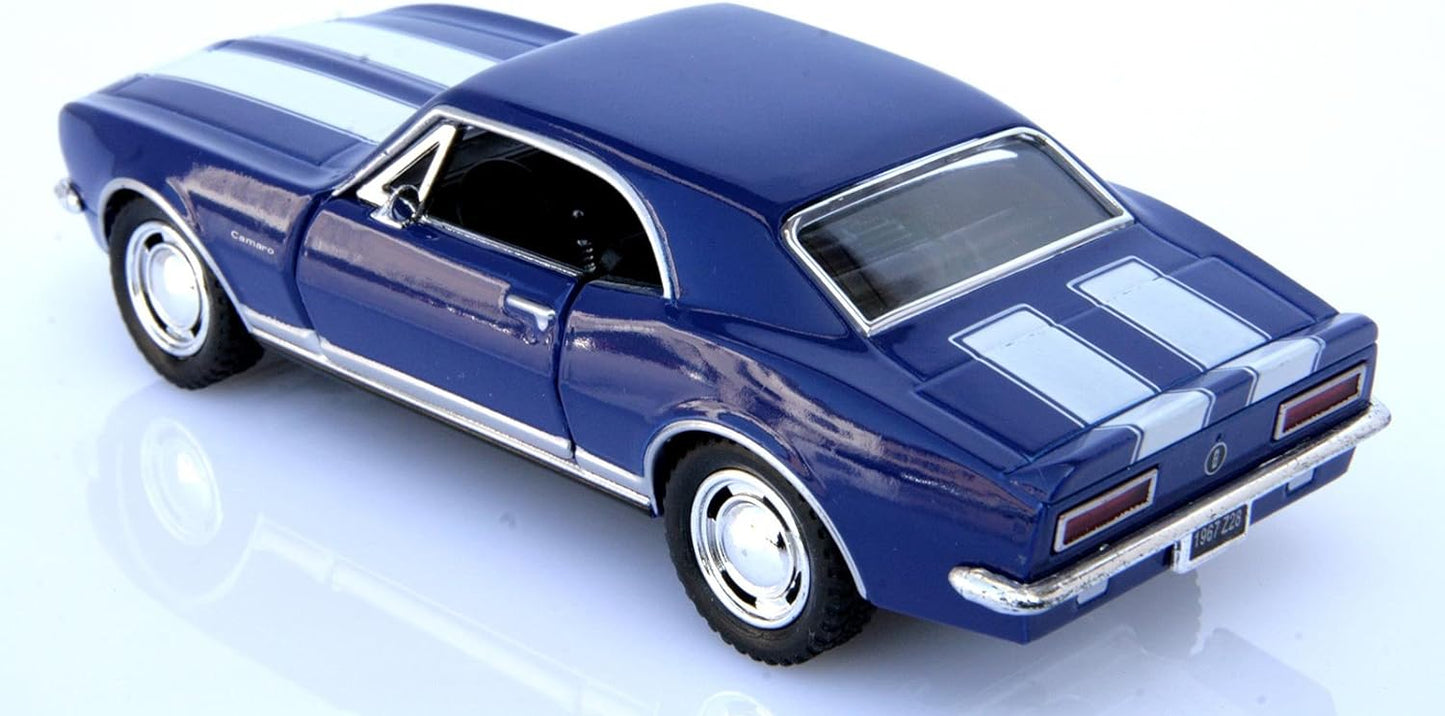 Chevrolet CAMARO BLU Z28 1967 Metal model with spring recall cm 13x5x4.5 1:27 for children