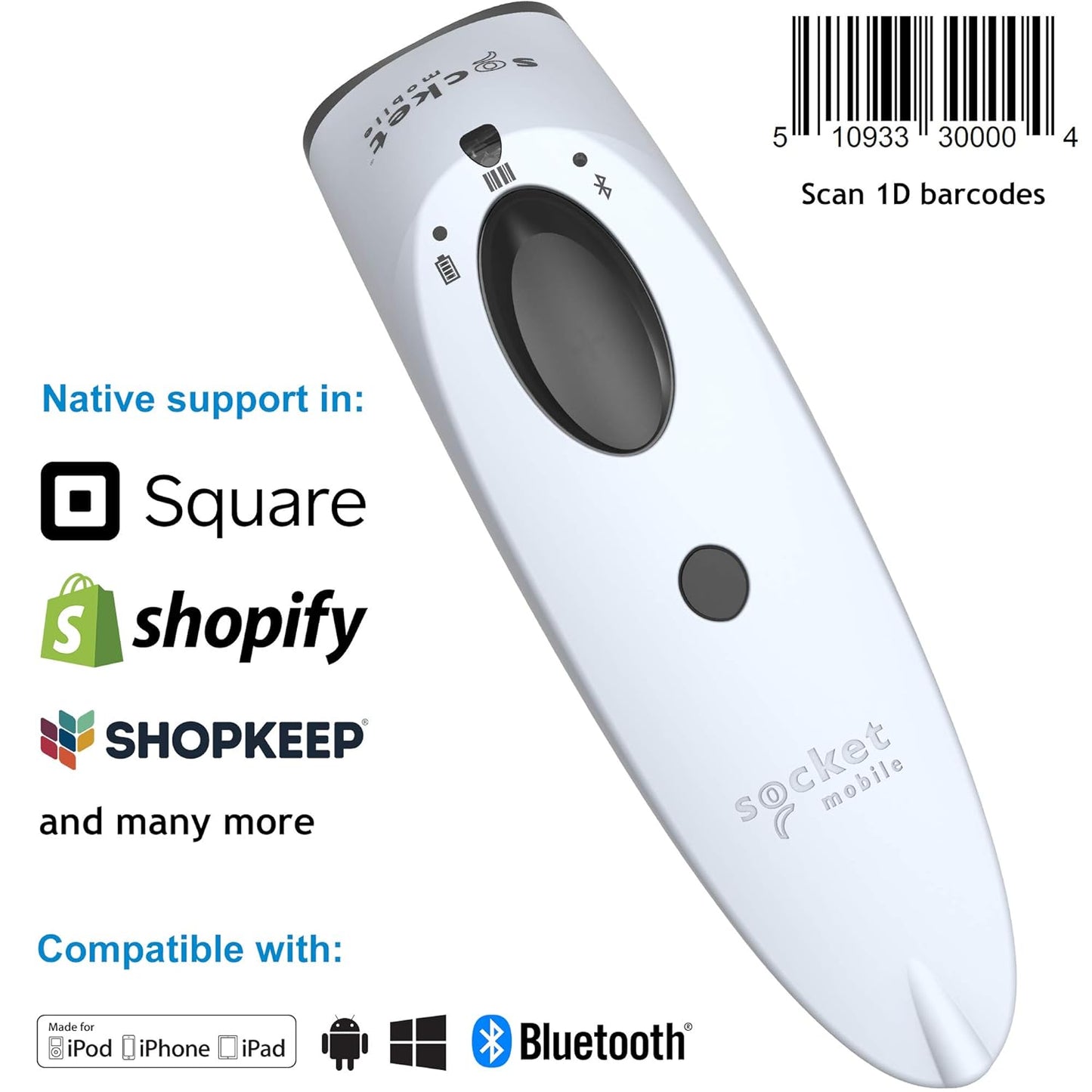 SocketScan S700, Linear Barcode Scanner, White & Black Charging Dock