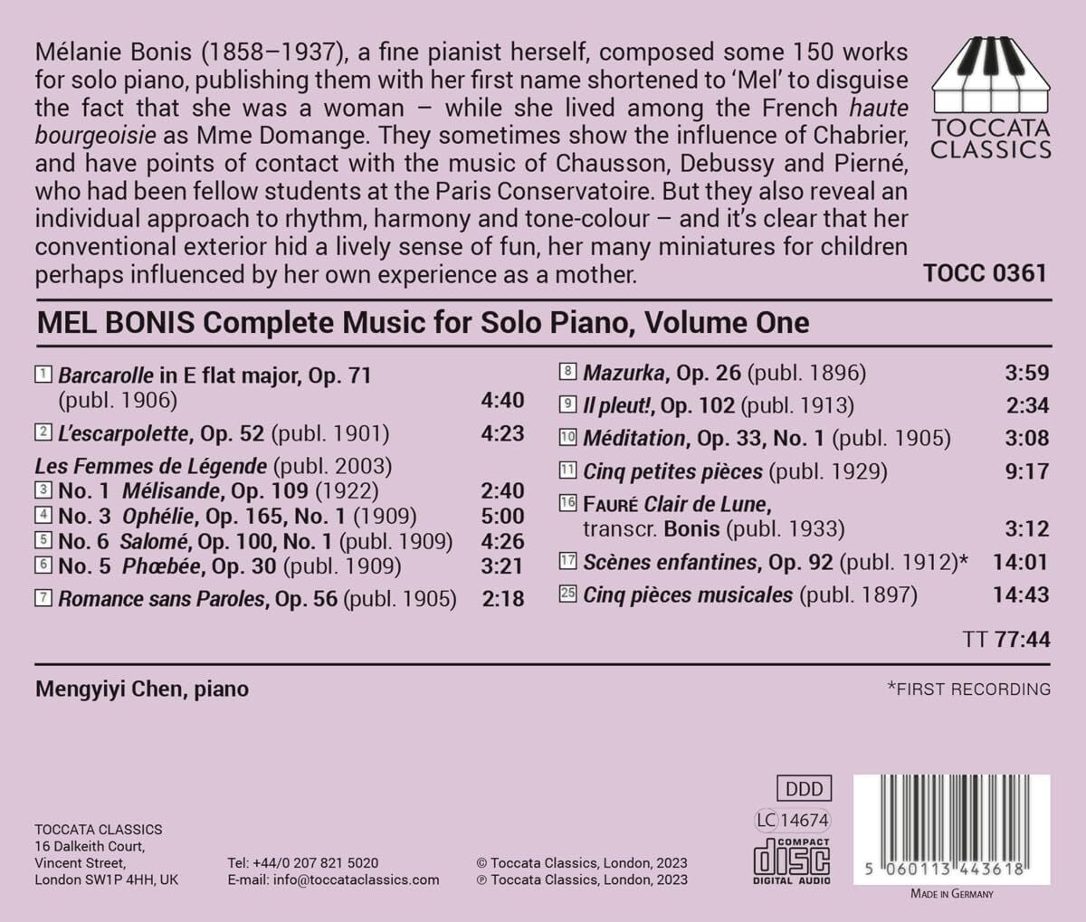 Mel Bonis: Complete Music for Solo Piano - Volume 1