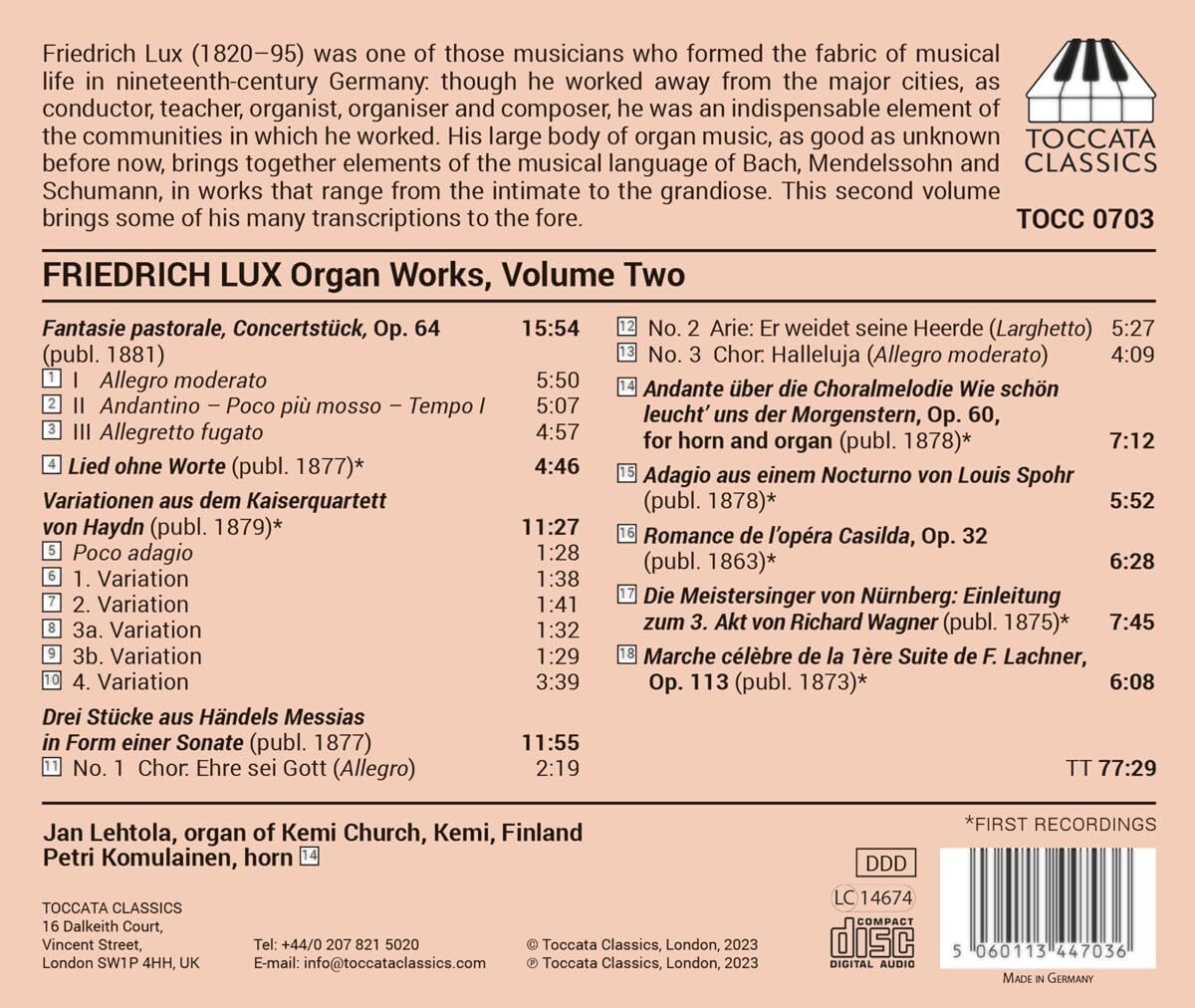 Friedrich Lux: Organ Works - Volume 2