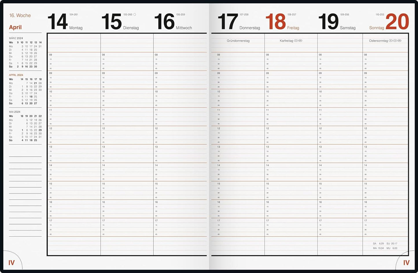 rido/idé 7027042904 | Wochenkalender | Buchkalender | 2024 | Modell magnum | 2 Seiten = 1 Woche | Blattgröße 18,3 x 24 cm | Schaumfolien-Einband Catana | schwarz