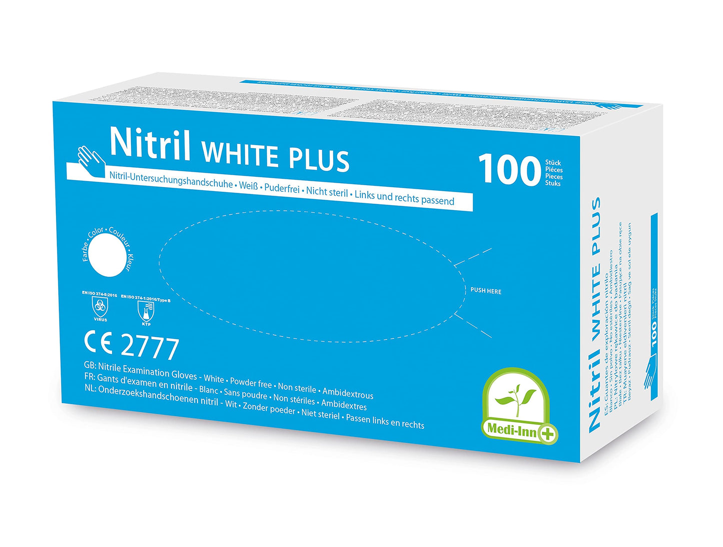 Medi-Inn Nitril White Plus Einmalhandschuhe puderfrei weiß (Größe: S, 100 Stück)
