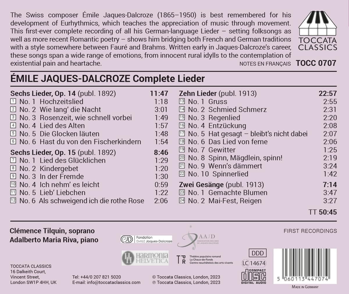 Emile Jaques-Dalcroze: Complete Lieder