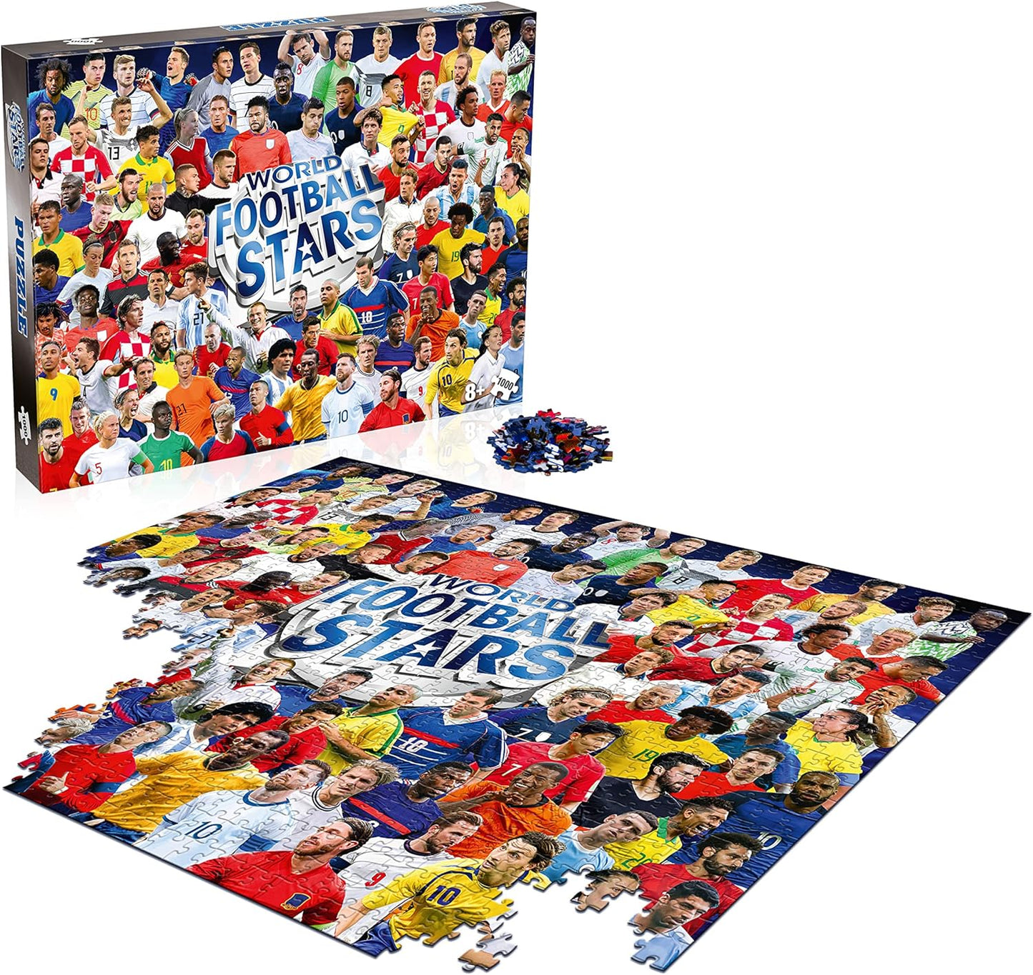 Winning Moves World Football Stars 1000 Piece Jigsaw Puzzle Game, Piece together football players including Harry Kane, Pele, Maradona, Lucy Bronze and Carli Lloyd, For players aged 4 plus