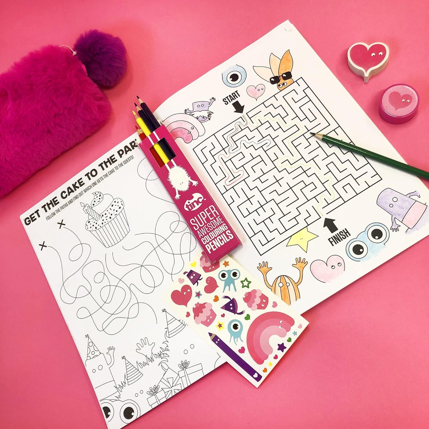Tinc Activity Pack for Kids | Girls & Boys | Puzzles, Colouring, Wordsearch | Stationery Travel Set | Pink, one size, ACTBMAPK