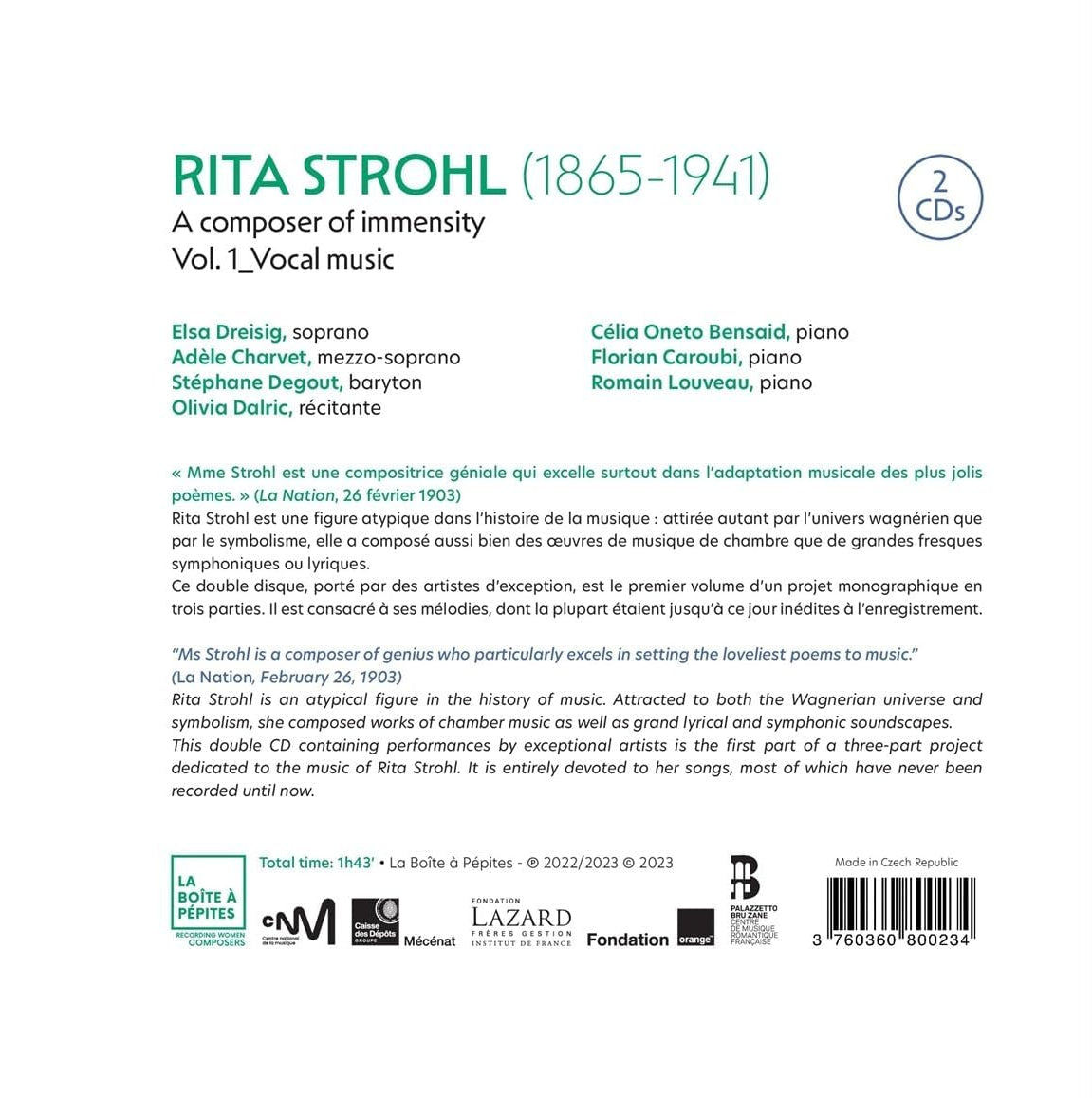 Rita Strohl: Musique Vocale - Volume 1