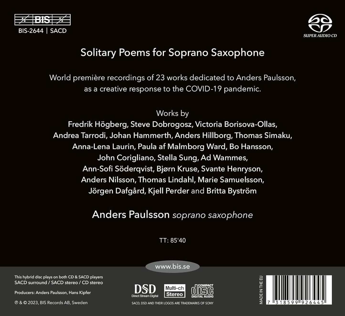 Solitary Poems for Soprano Saxophone: Dedicated to Anders Paulsson