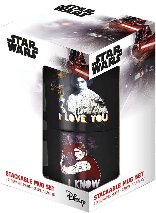 Star Wars Mugs Set of 2 Stacking Mugs (Han and Leia Design) - Official Merchandise