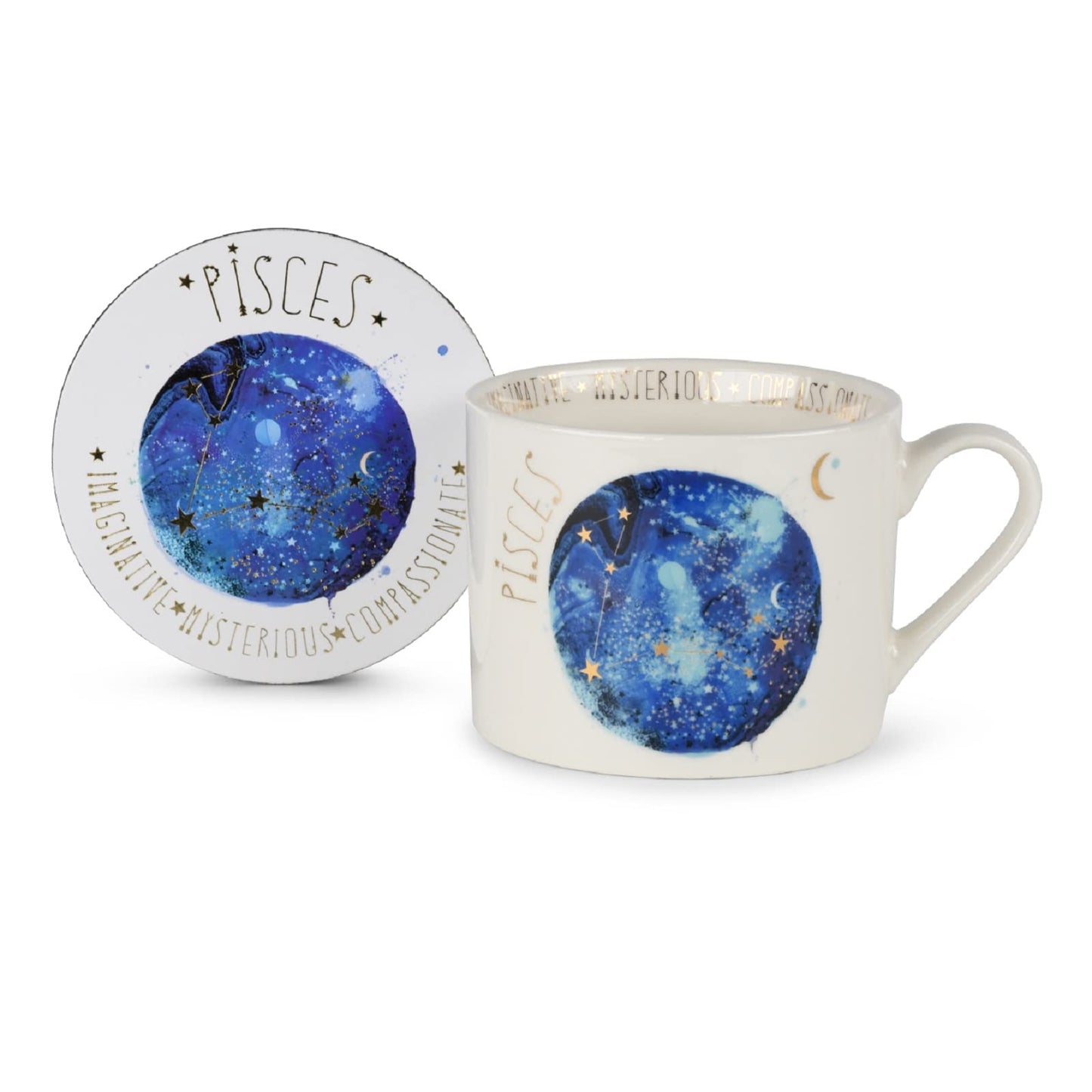 Summer Thornton Mug Set with Coaster in Presentation Gift Box (Pisces Design), 11oz Ceramic Coffee Mug. Star Sign Personalised Mug. Zodiac Gifts and Coffee Mugs for Women - Official Merchandise