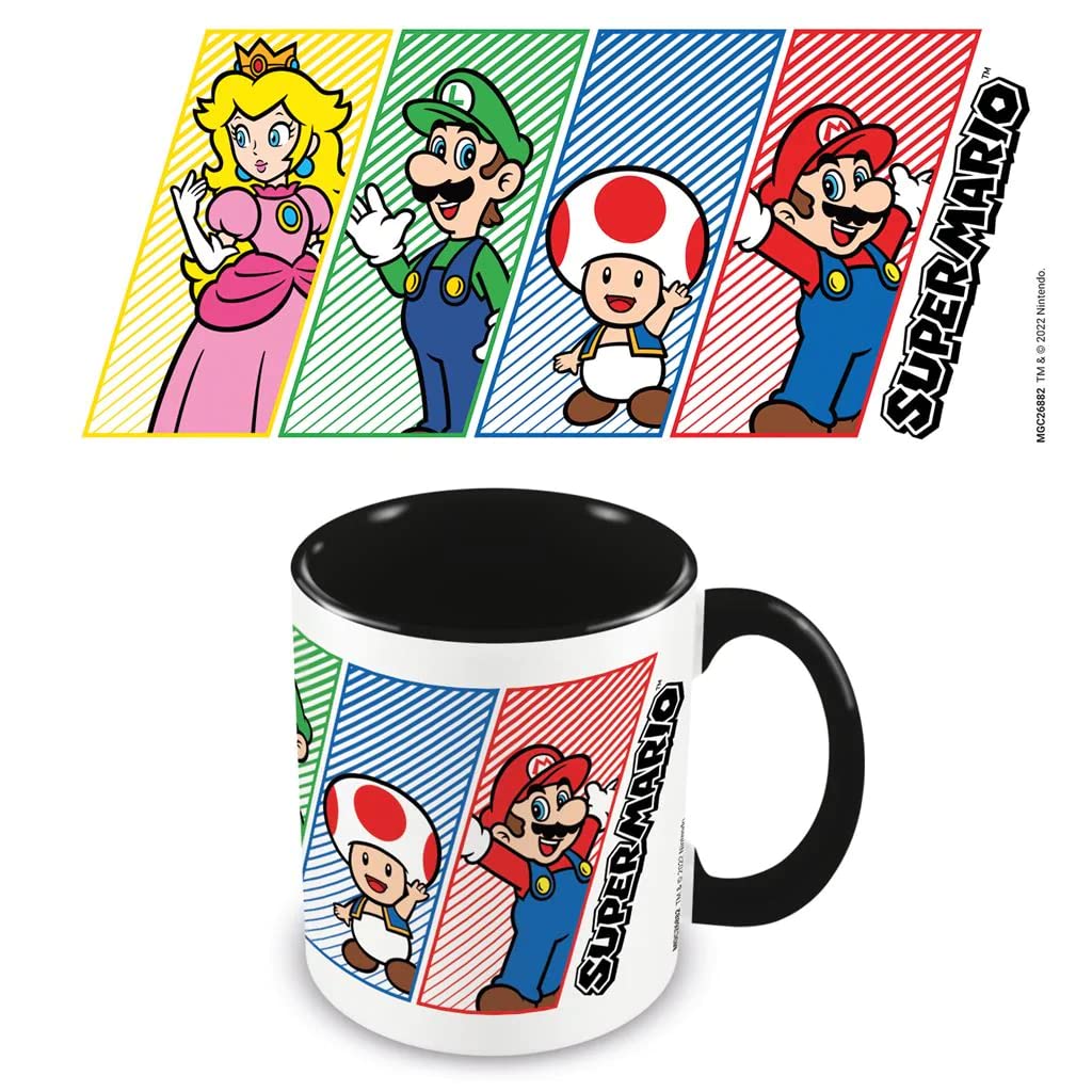 Super Mario Mug in Presentation Gift Box (Mario, Luigi, Peach & Toad Design) 11oz Ceramic Coloured Inner Coffee Mug and Gaming Mugs - Official Nintendo Merchandise