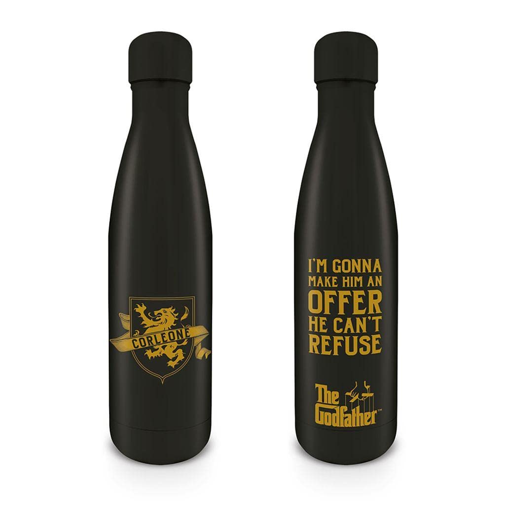The Godfather Water Bottle (Make An Offer Design) Metal Water Bottle 540ml - Official Merchandise, Black/Gold
