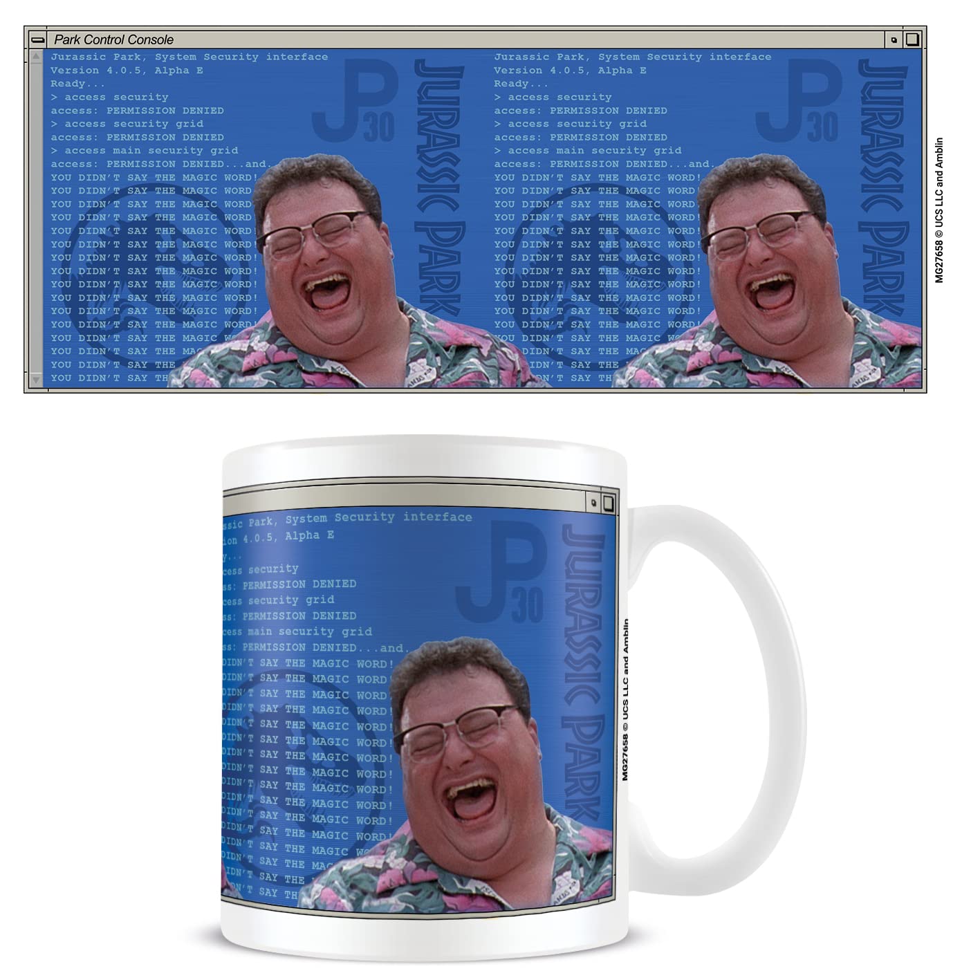 Jurassic Park Mug in Presentation Gift Box (Dennis Nedry Computer Code Design) 11oz Mug Gift Set. Jurassic Park Ceramic Coffee Mug - Official Jurassic Park Merchandise