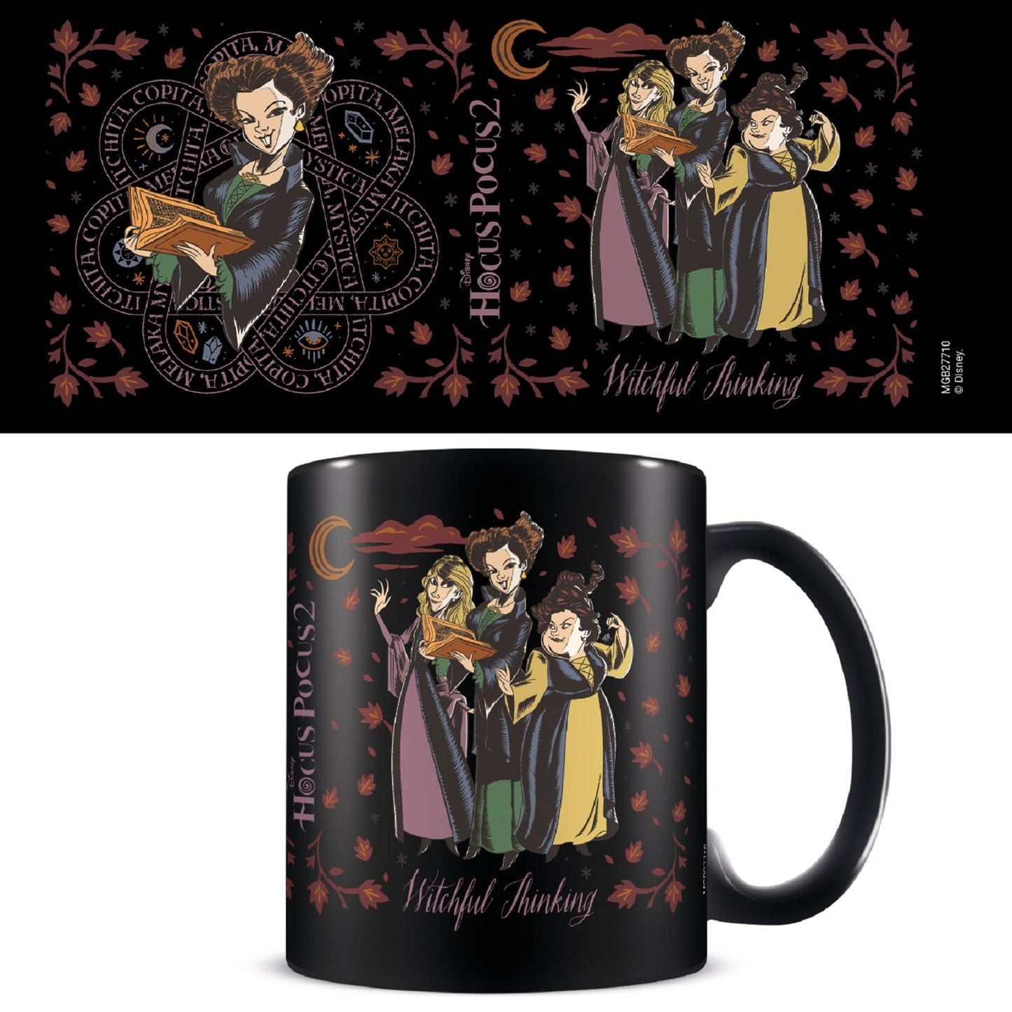 Disney Hocus Pocus 2 Black Mug in Presentation Gift Box (Witchful Thinking Design) 11oz Ceramic Coffee Mug. Hocus Pocus Two Witch Mug - Official Merchandise
