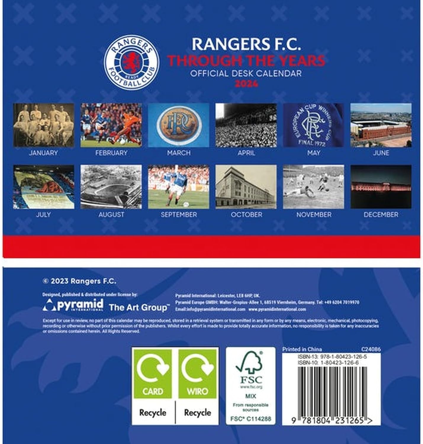 Rangers FC Calendar 2023 - Month to a View Desk Calendar 15cm x 19cm, Rangers FC Gifts for Men and Women - Official Merchandise