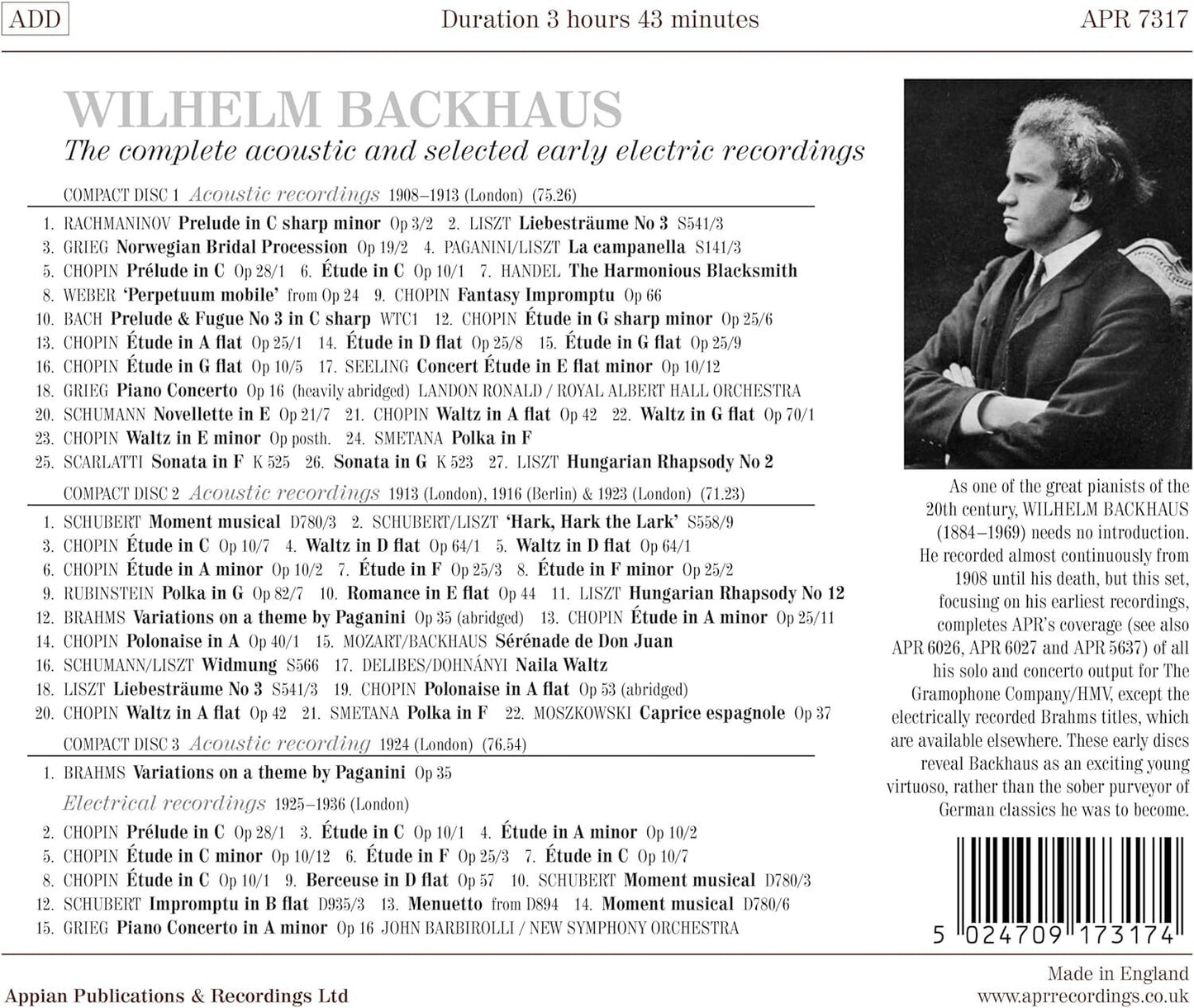 Wilhelm Backhaus: The Complete Acoustic and Selected Early...