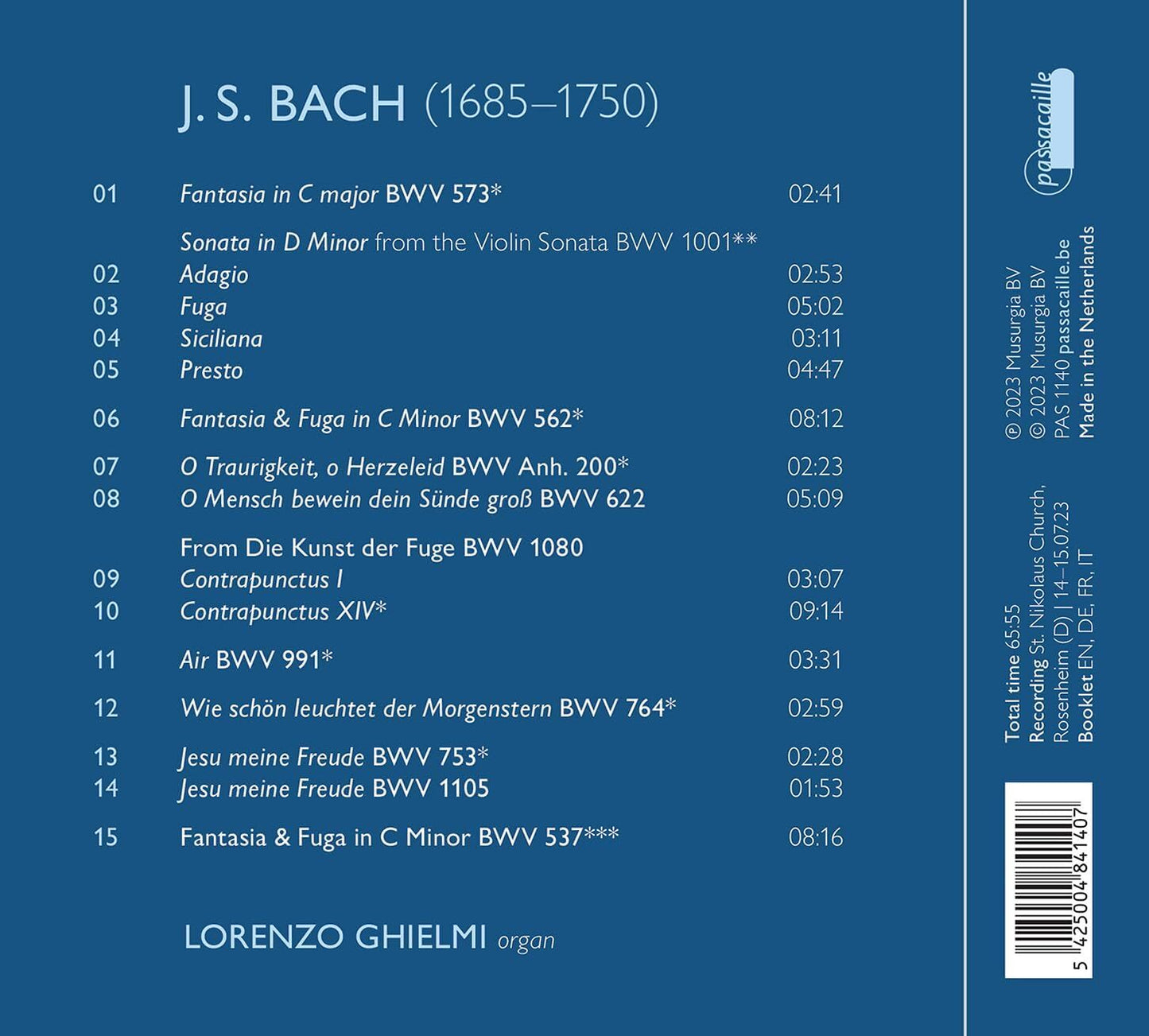 Bach Fragments: Organ Works Completed By Lorenzo Ghielmi
