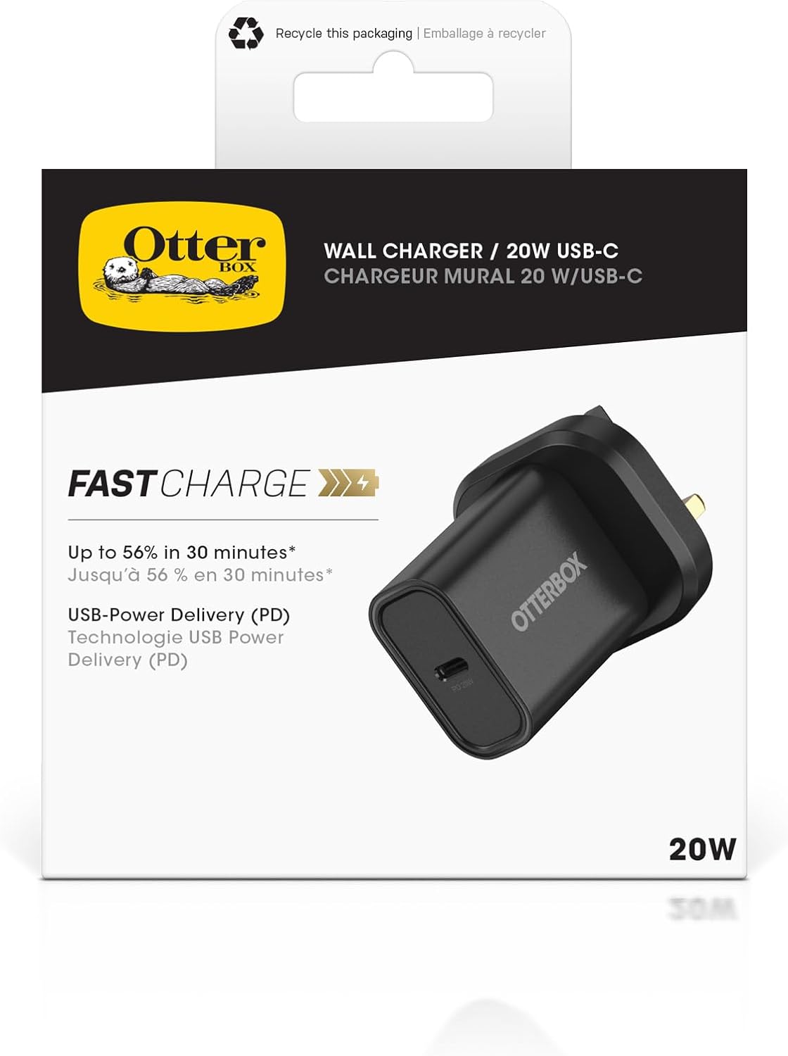 OtterBox Standard UK 20W USB-C PD Wall Charger, Fast Charger for Smartphone and Tablet, Drop Tested, Ultra Durable, Black