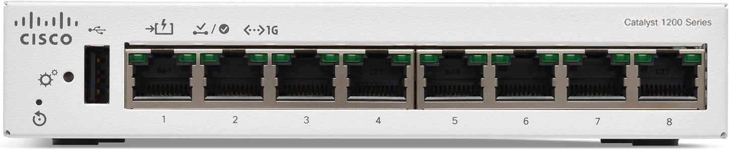 Cisco Catalyst 1200-8T-D Smart Switch, 8 Port GE, Ext PS, Desktop, Limited Lifetime Protection (C1200-8T-D