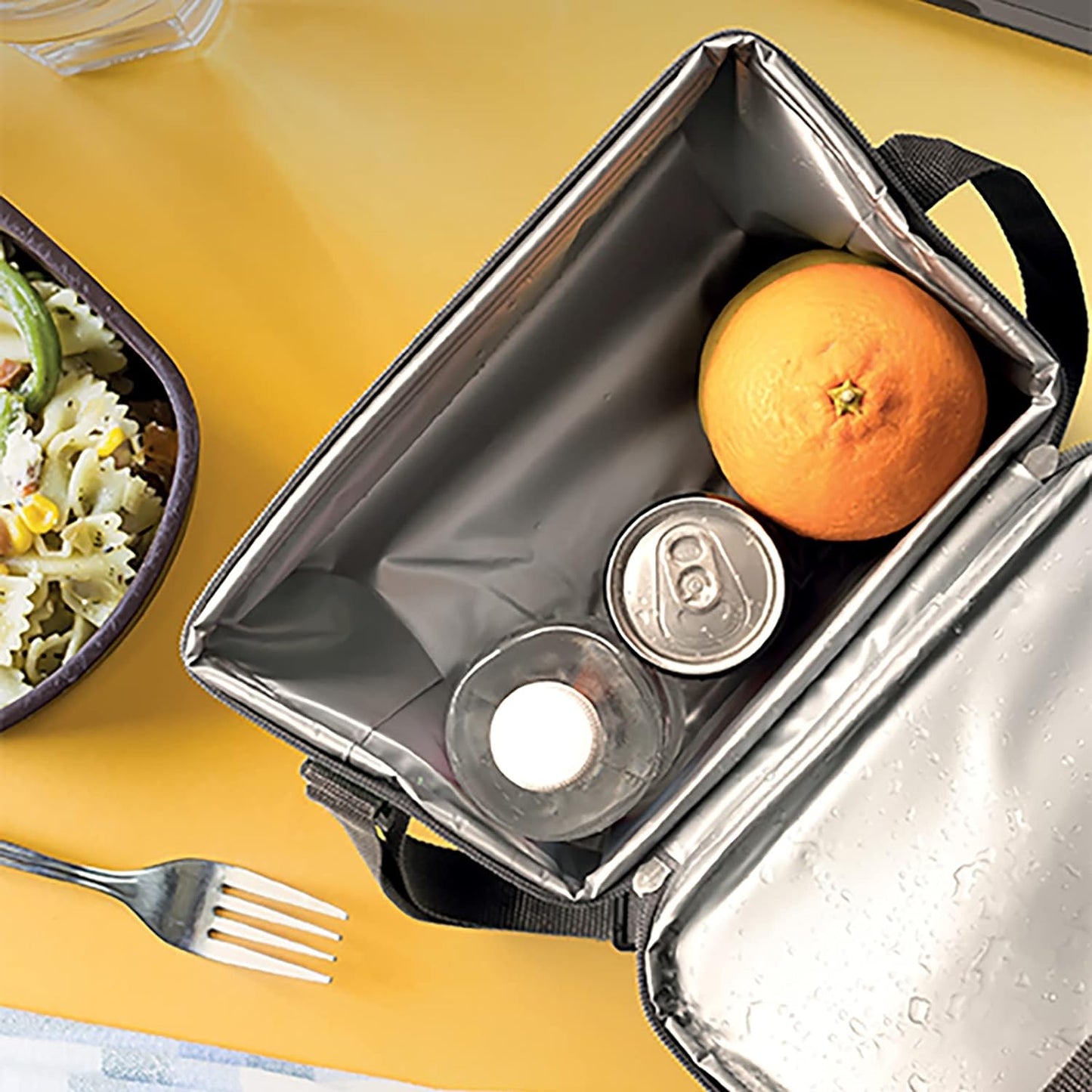 Backpack Lunch Bag Foldable in Canvas, Thermal Bag for Food and Beverage, Capacity 6 L, Ideal for Travel and Picnic, Size 23 x 16 x 16 cm, Black