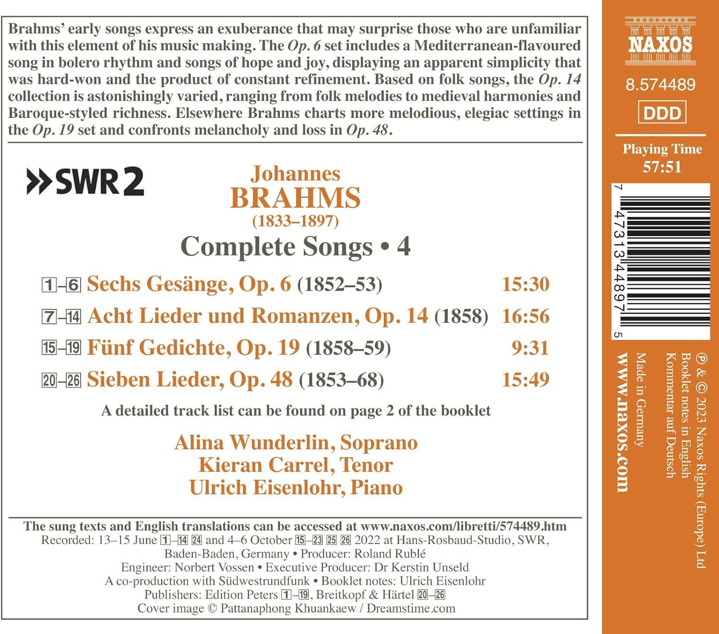 Brahms: Complete Songs: Opp. 6, 14, 19 and 48 - Volume 4