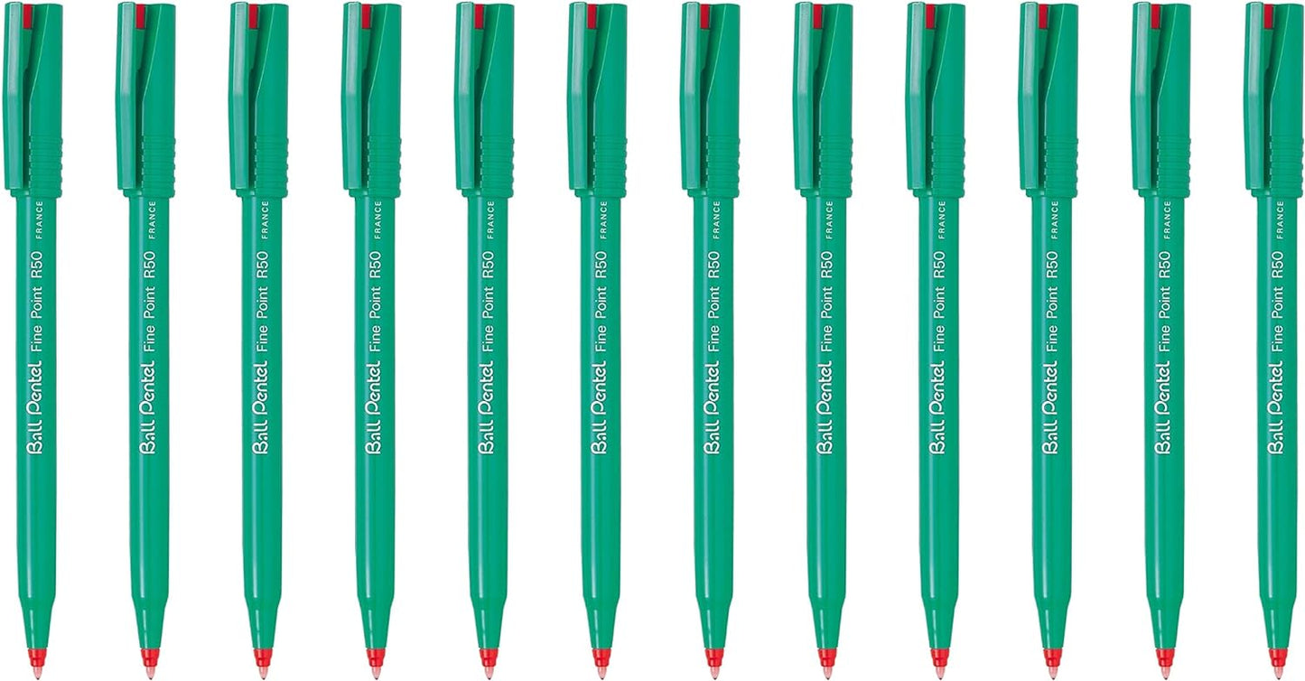 Pentel R50 Rollerball Pen Green Barrel Water-based 0.8mm Tip 0.4mm Line Red Ref R50-B