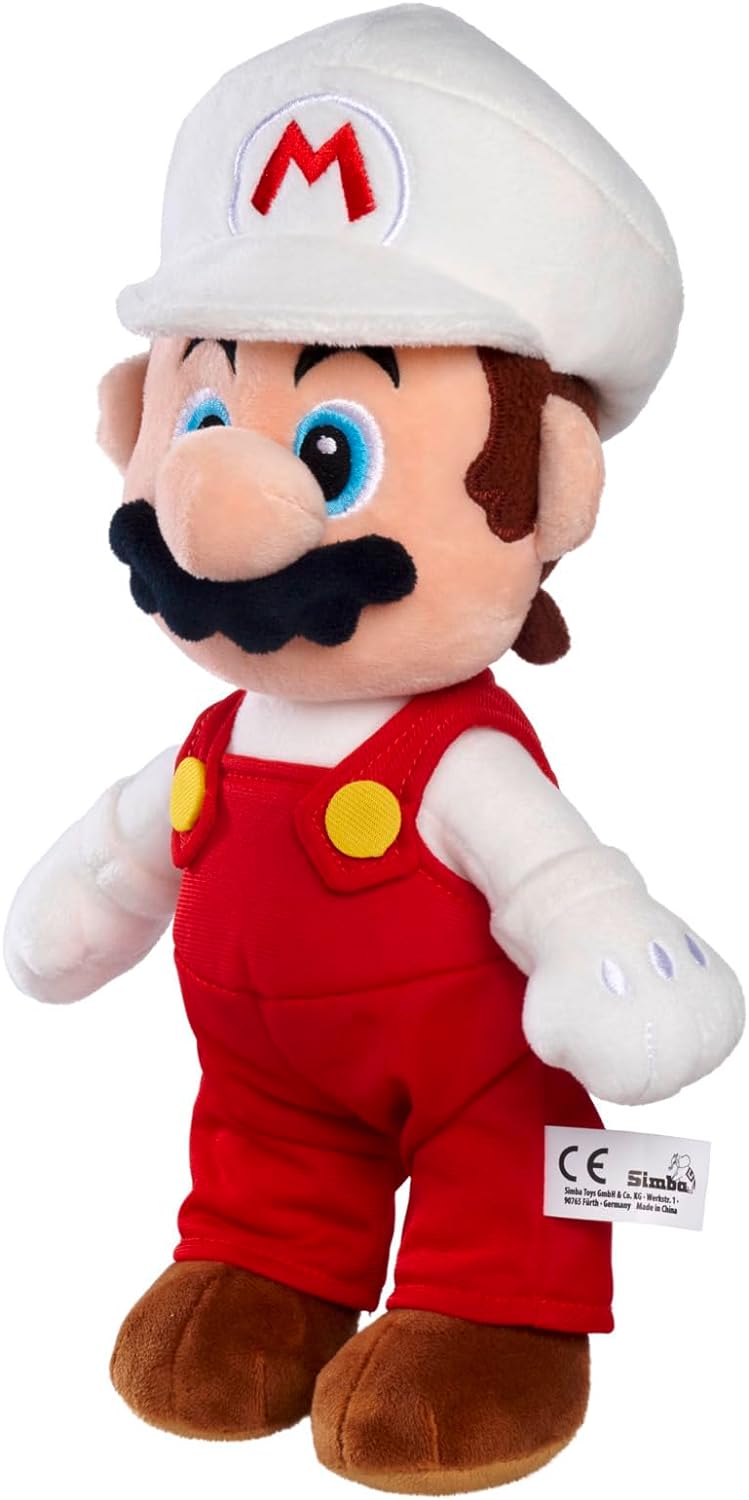 Simba- Peluche de Mario de Fuego de 30cm- Super Mario, Material Suave y Agradable, Licencia Oficial Nintendo, Auténtico, Apto para Todas Las Edades (109231535