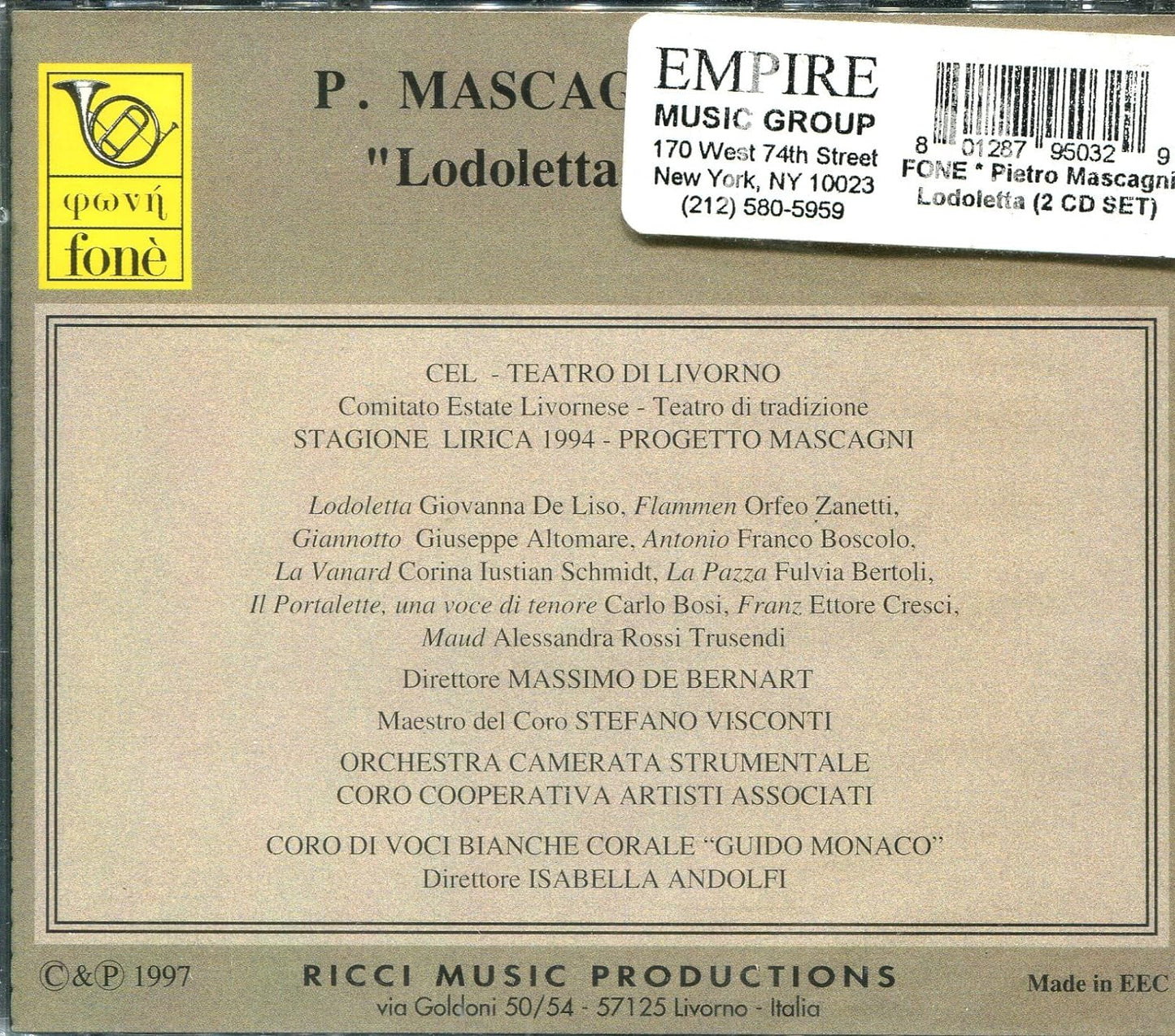 Mascagni: Lodoletta (Gesamtaufnahme) (Aufnahme Livorno 1994