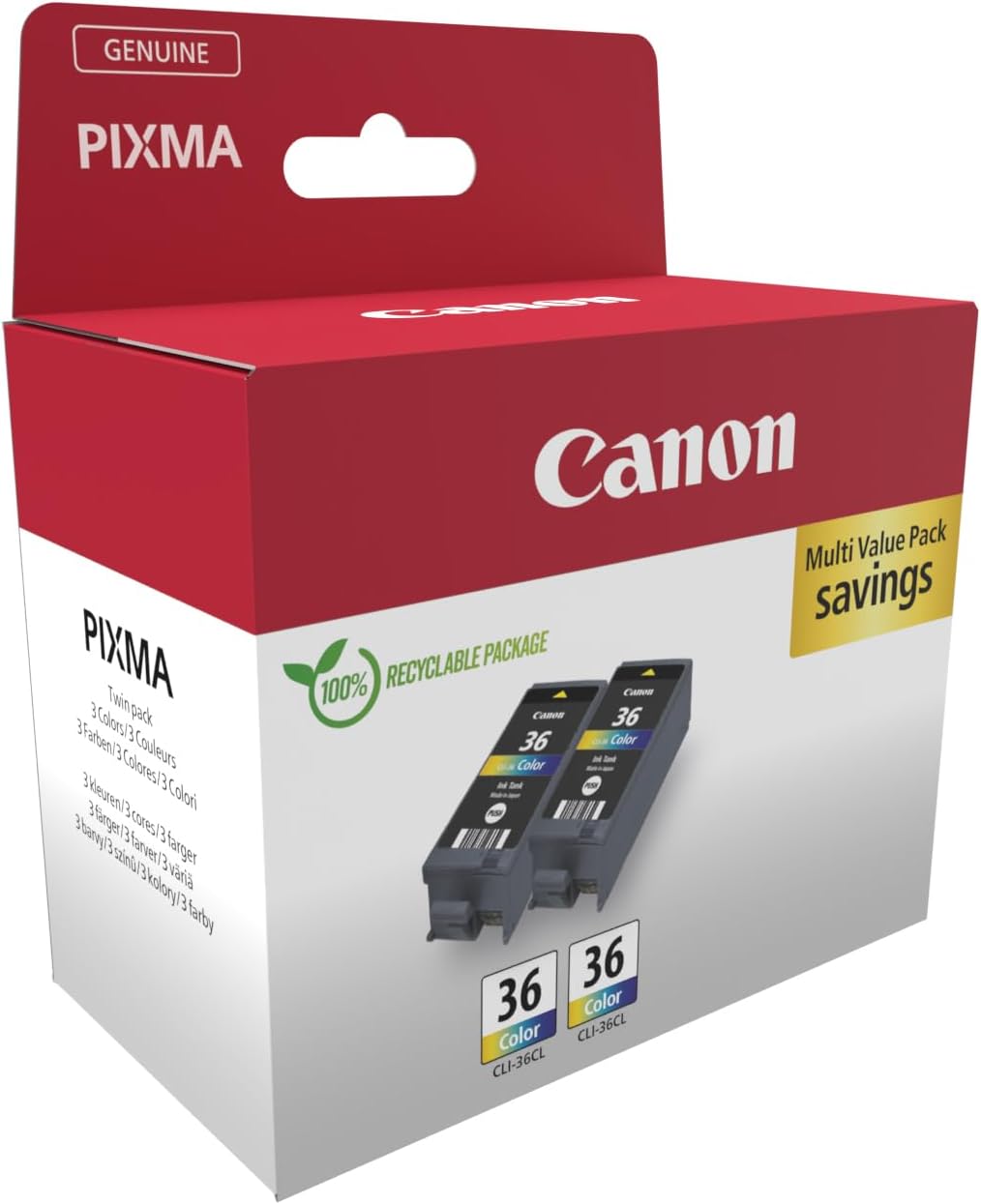 Canon CLI-36 Genuine Ink Cartridges, Pack of 2 (Colour) - Cardboard Twin Pack