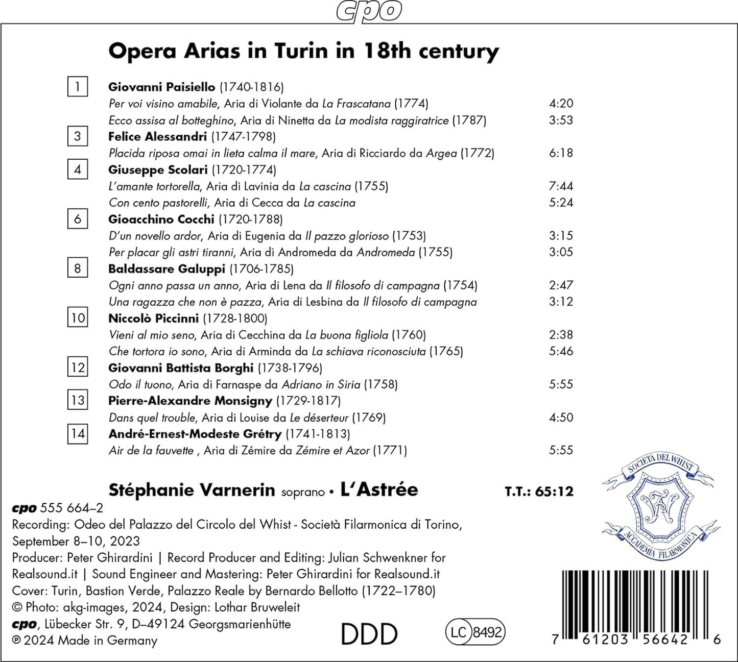 Opera Arias in Turin in 18th Century: From Società Del Whist-Accademia Filarmonica