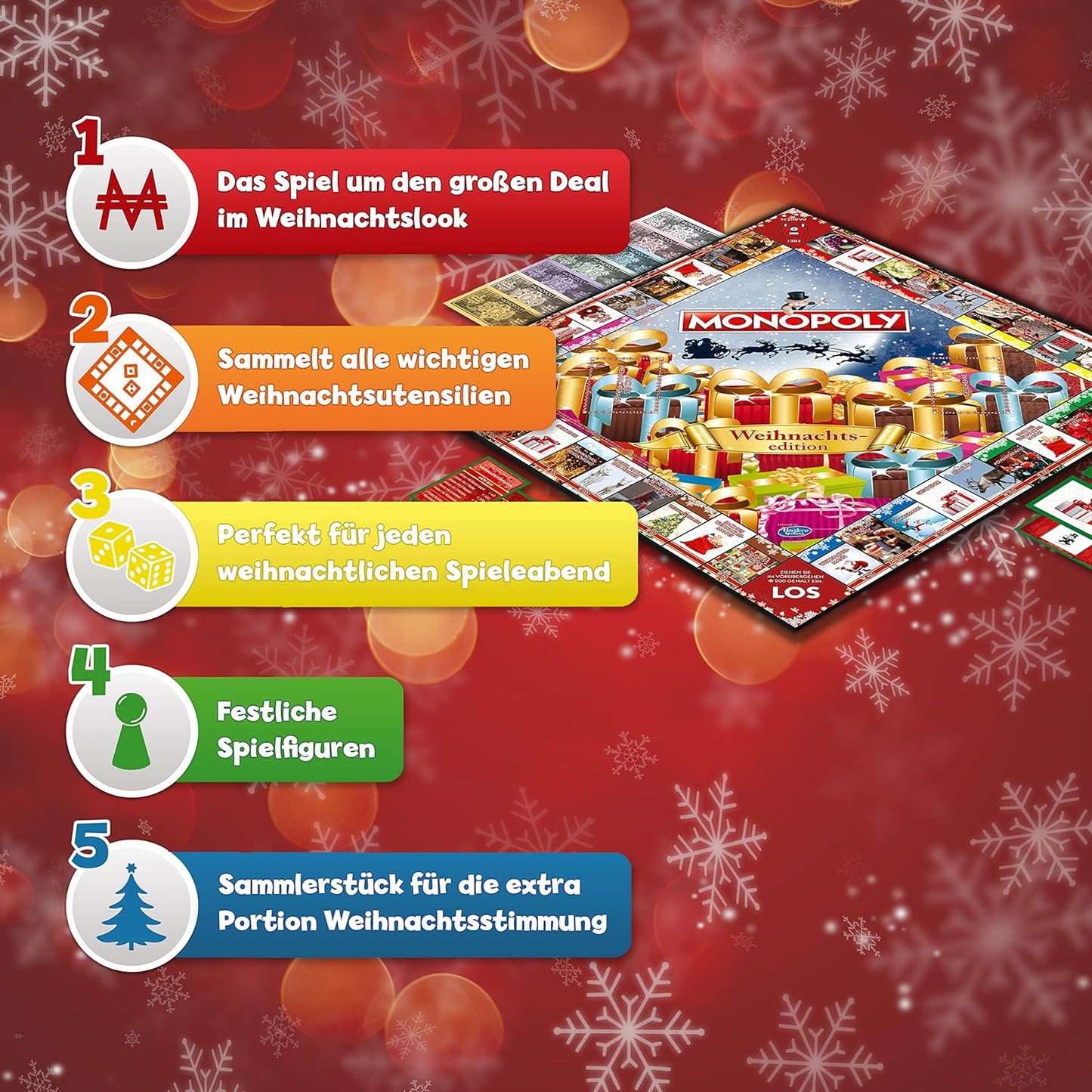Monopoly - Weihnachtsedition - Mit Schneemann, Rentier und weiteren Figuren - Alter 8+ - Deutsch