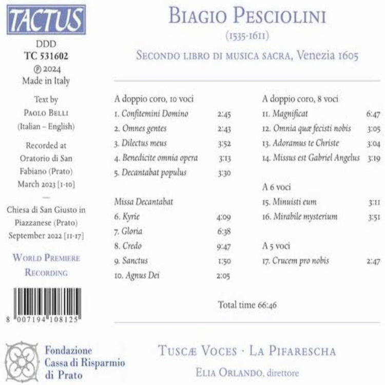 Biagio Pesciolini: Secondo Libro Di Musica Sacra, Venezia 1605