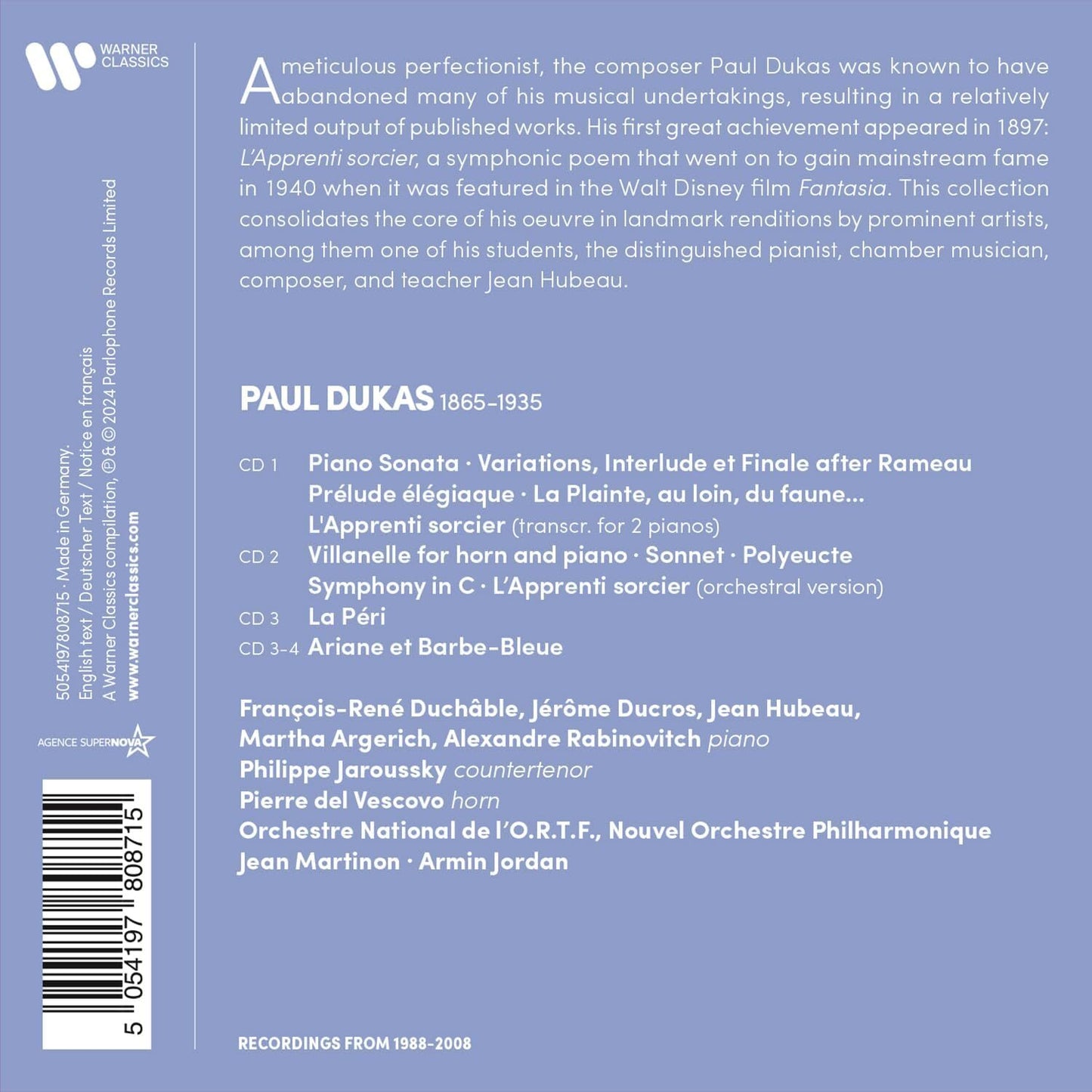 Paul Dukas: Music for Piano/L'apprenti Sorcier/Symphony in C/...