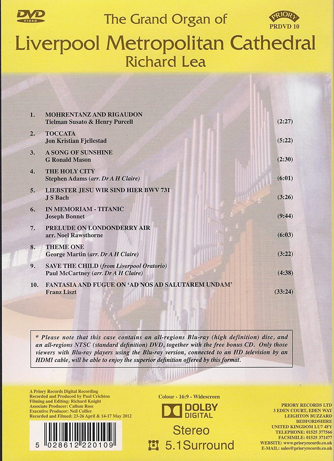 The Grand Organ of Liverpool Metropolitan Cathedral, played by Richard Lea (Blu-Ray all-region, NTSC all-region and bonus CD all in one package)