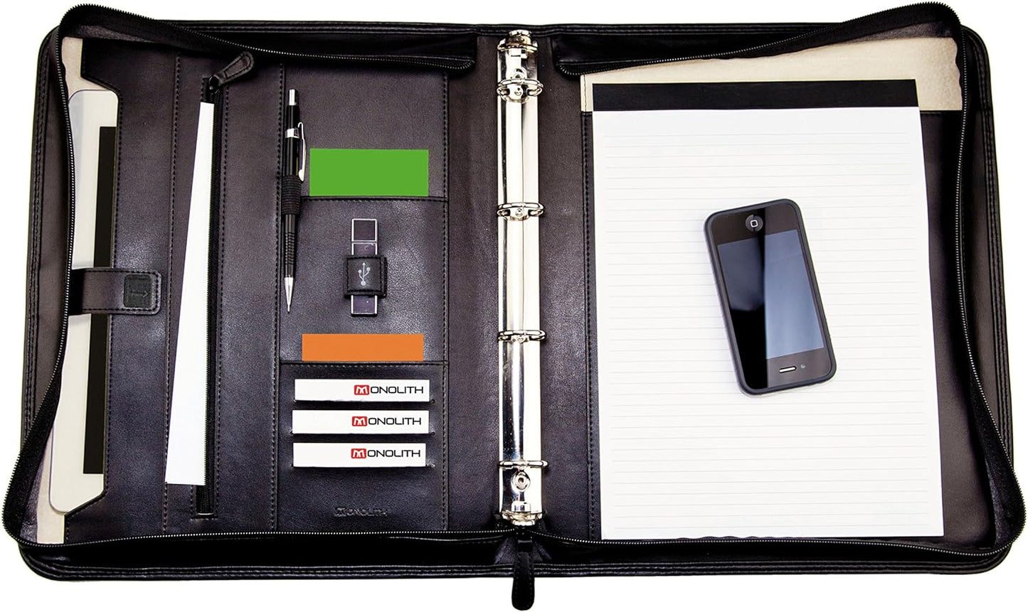 Monolith 2924 A4 Leather Conference Folder Zipped - Black