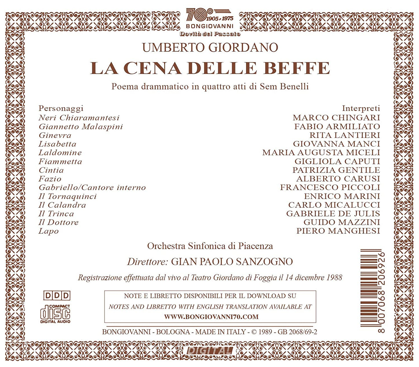 Umberto Giordano: La Cena Delle Beffe