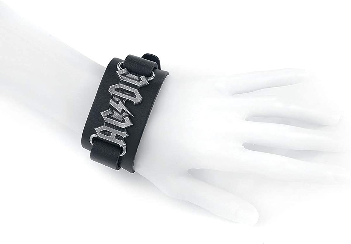 AC/DC Logo Leather Bracelet Black