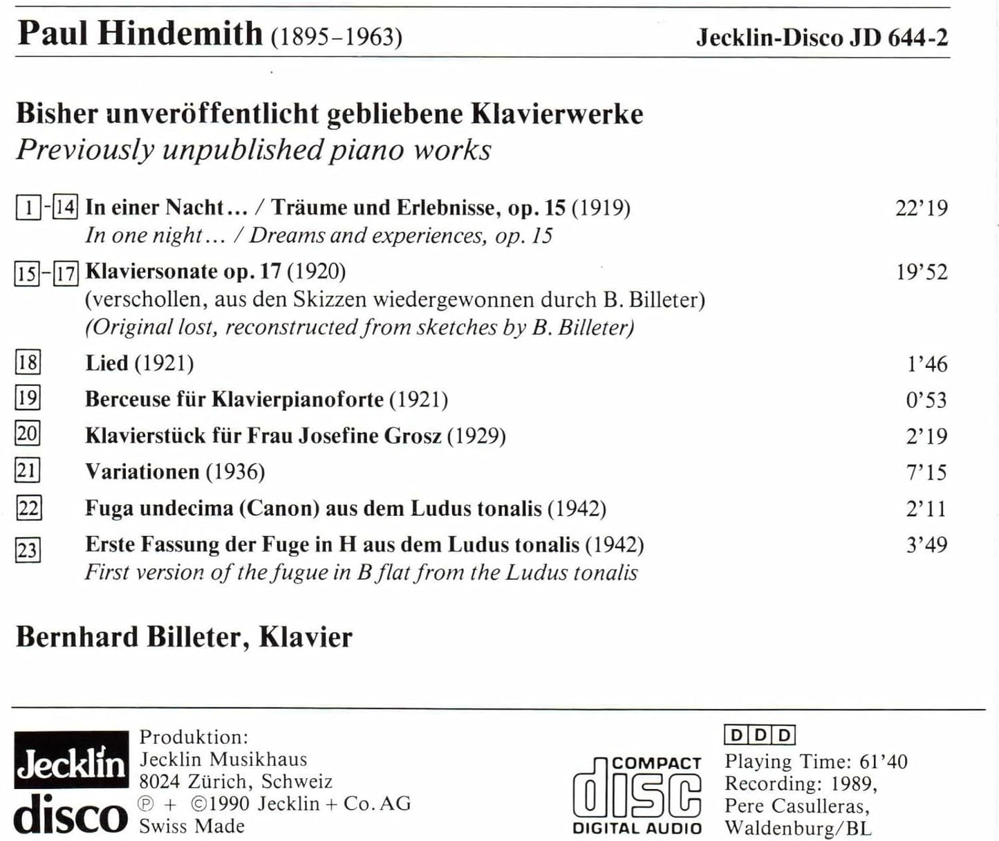 Hindemith: Unpublished Piano