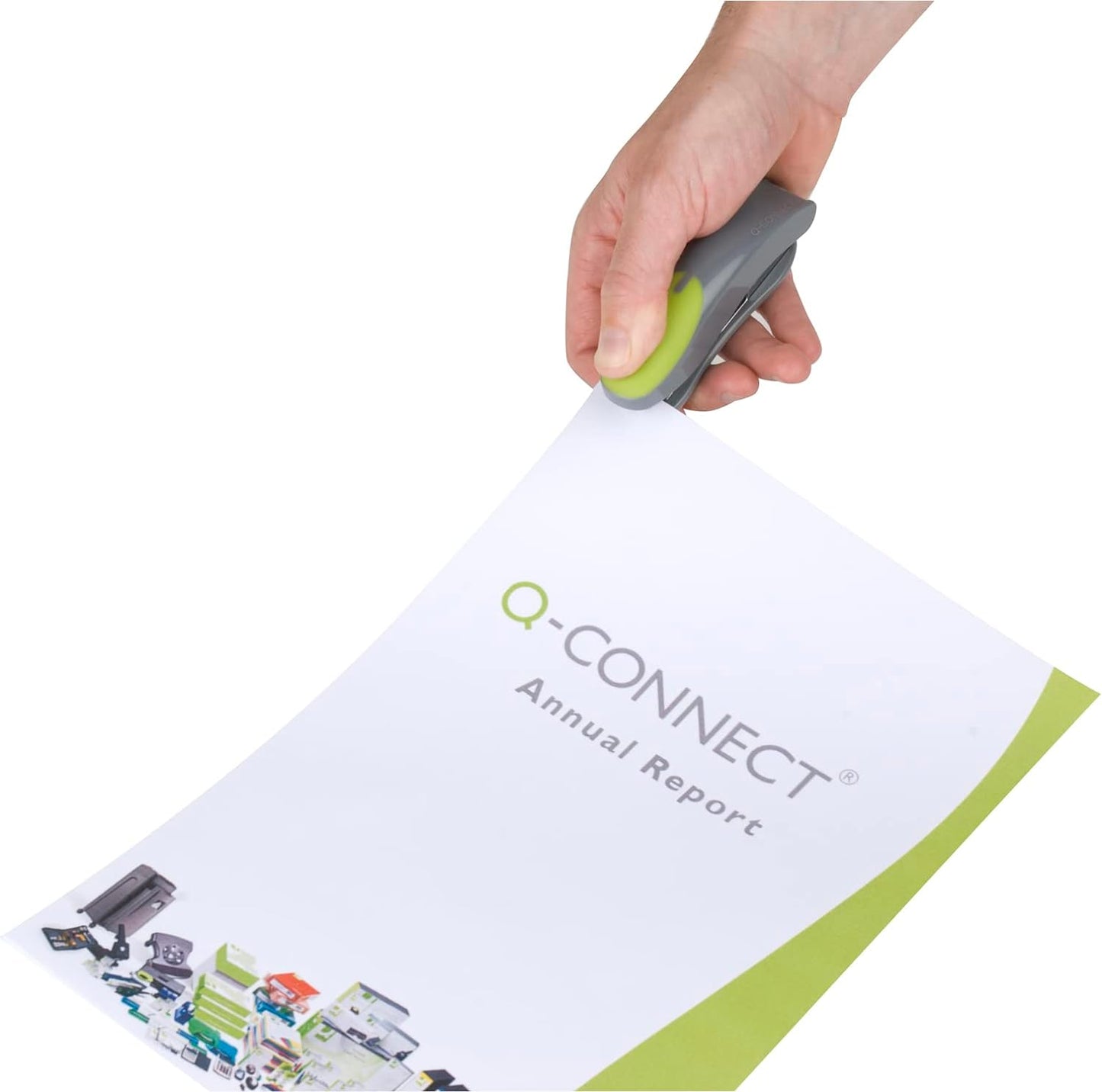Q-Connect Mini Plastic Stapler Grey/Green (Capacity: 12 sheets of 80gsm paper) KF00991