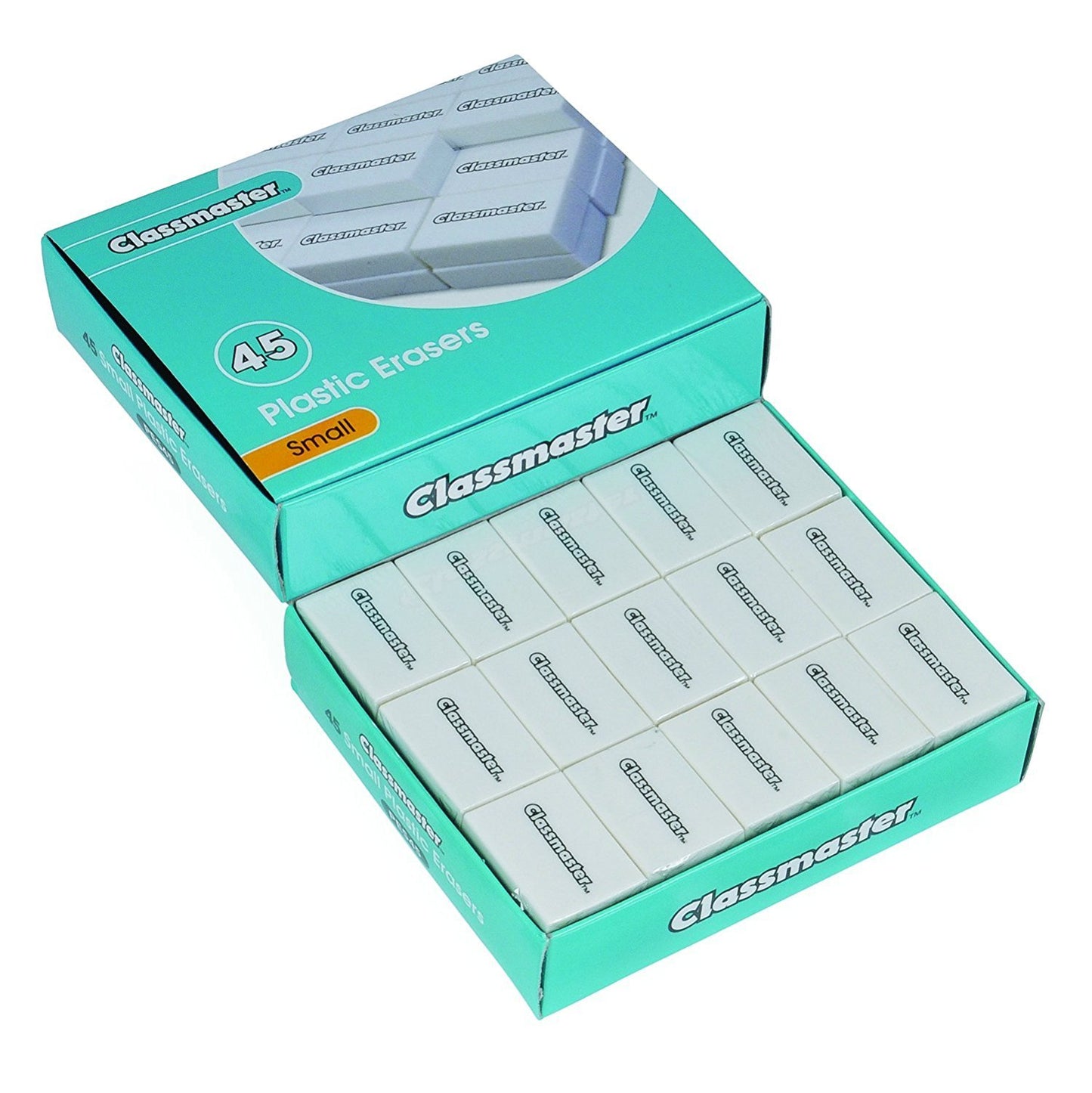 Classmaster PES45 Pencil Erasers – Small, PVC-Free, Phthalates-Free – White, (Pack of 45