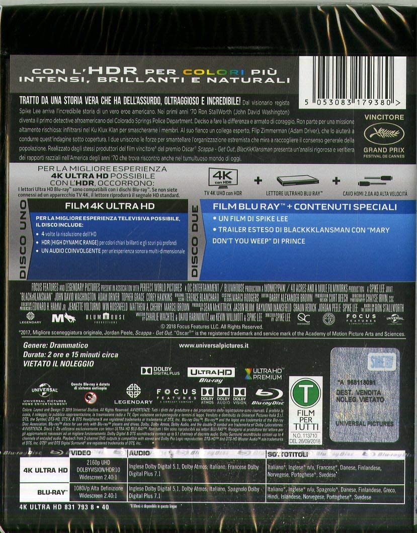 blackkklansman (4k uhd+blu-ray) BluRay Italian Import