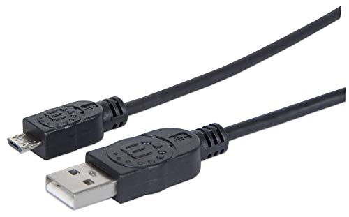 MANHATTAN Hi-Speed USB 2.0 USB/Micro USB Device Cable, Nickel-Plated Contacts with Moulded PVC Boot, 1.8m, Black (307178