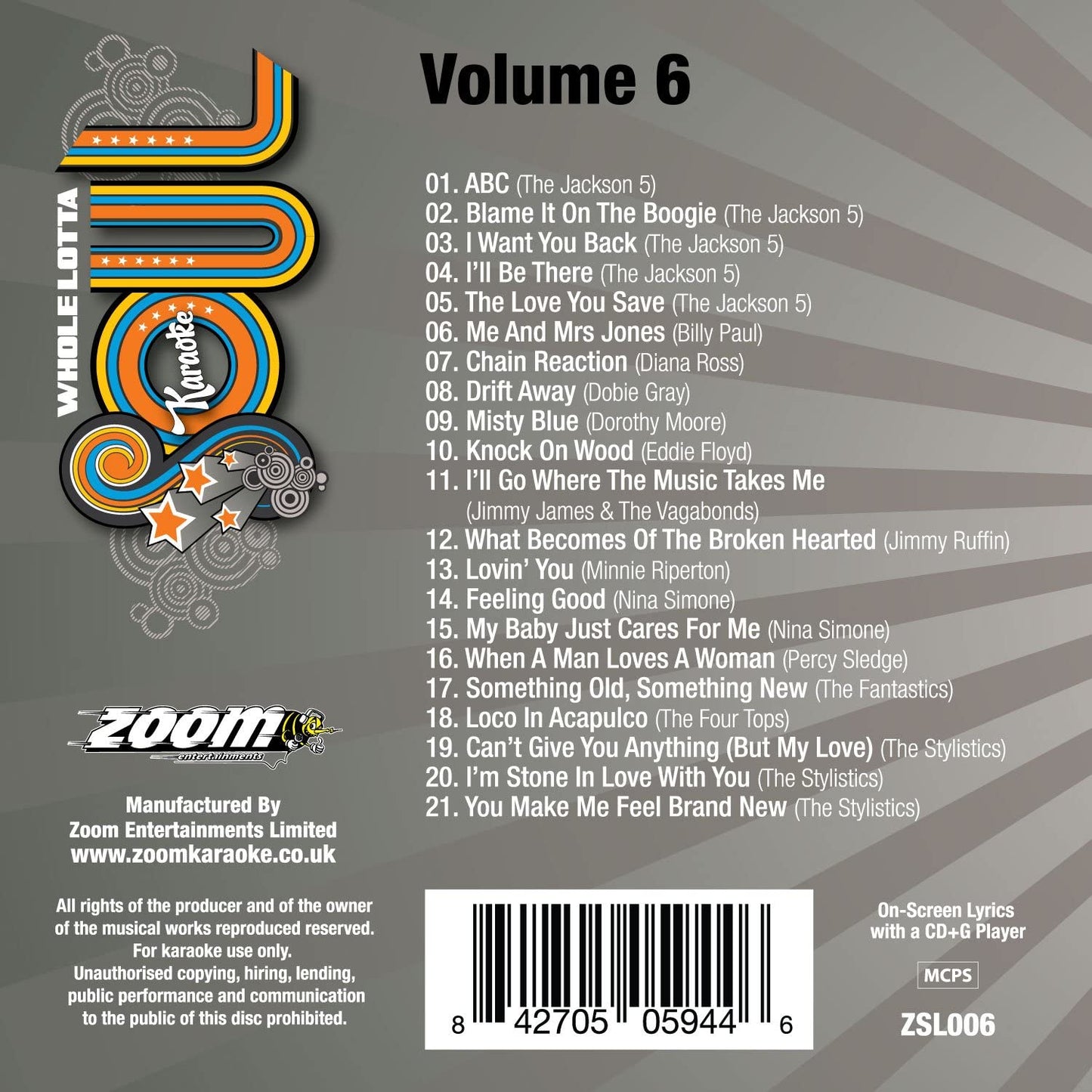 Zoom Karaoke CD+G - Whole Lotta Soul And Motown - Volume 6
